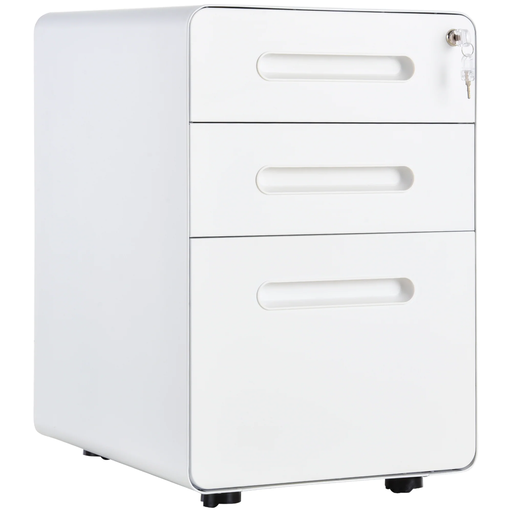 3-Drawer Anti-tilt Design Mobile File Cabinet w/ Lock, Pre-Assembled Body, White