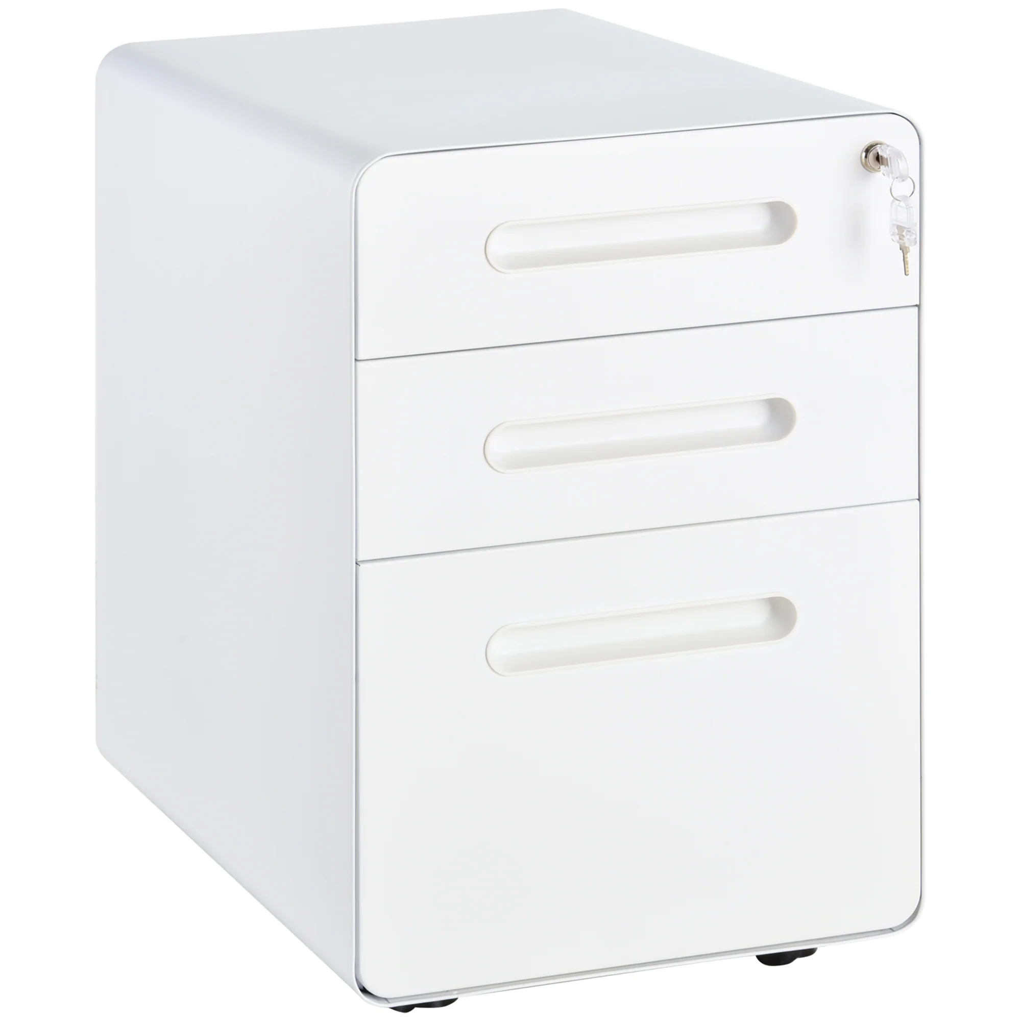 3-Drawer Anti-tilt Design Mobile File Cabinet w/ Lock, Pre-Assembled Body, White - Image 2