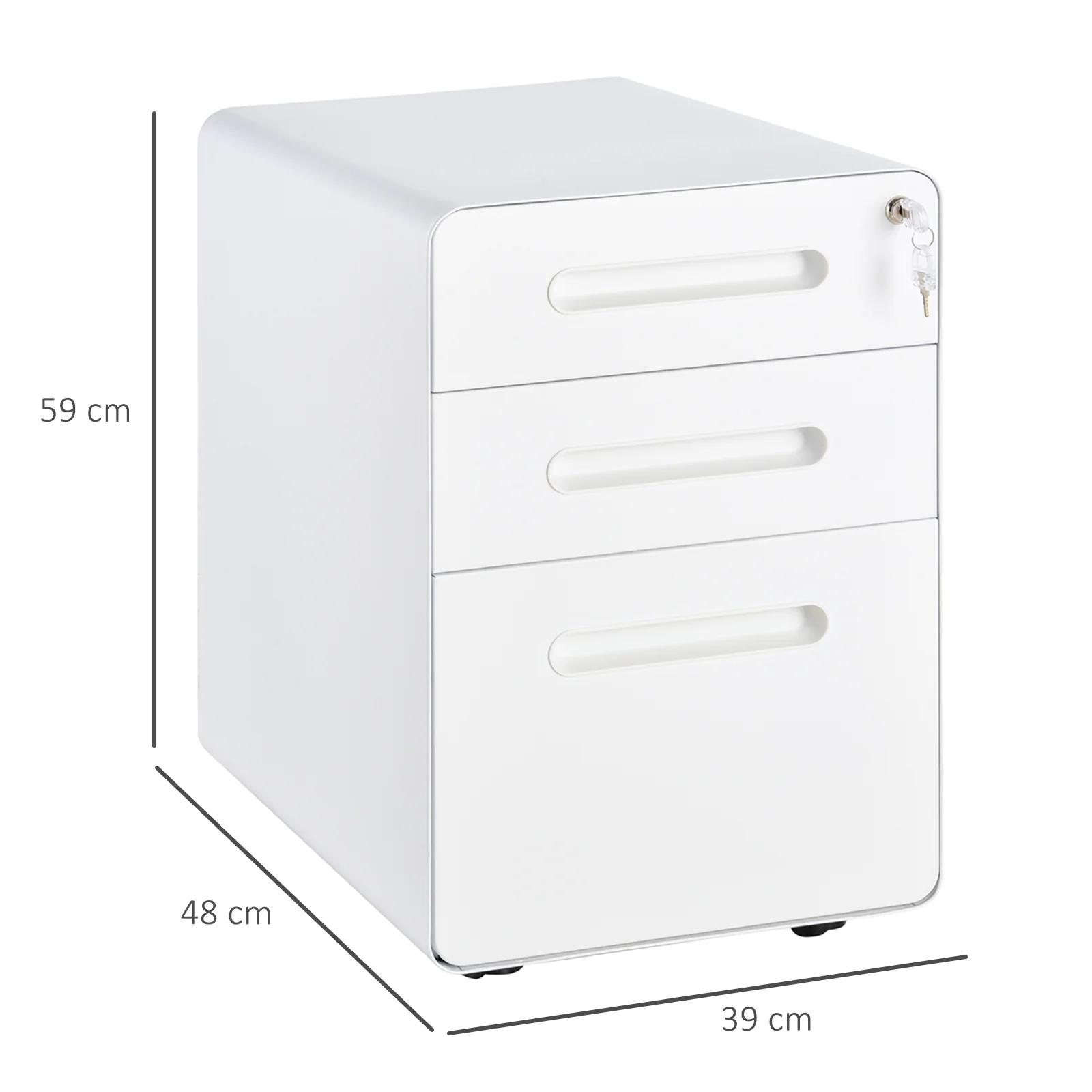 3-Drawer Anti-tilt Design Mobile File Cabinet w/ Lock, Pre-Assembled Body, White - Image 5