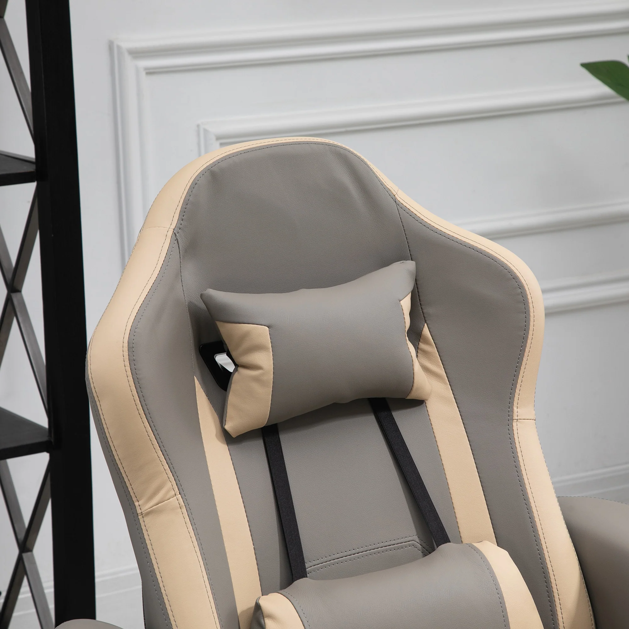 360° Swivel Manual Recliner Armchair, PU Leather Lounge Chair w/ Adjustable Rest, Grey - Image 10