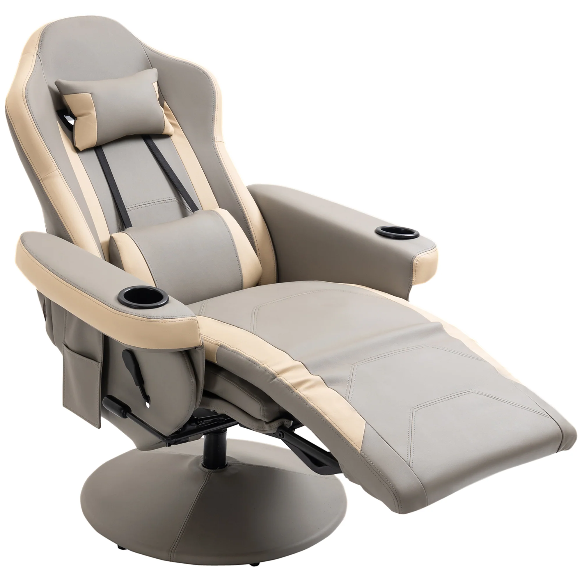 360° Swivel Manual Recliner Armchair, PU Leather Lounge Chair w/ Adjustable Rest, Grey - Image 2