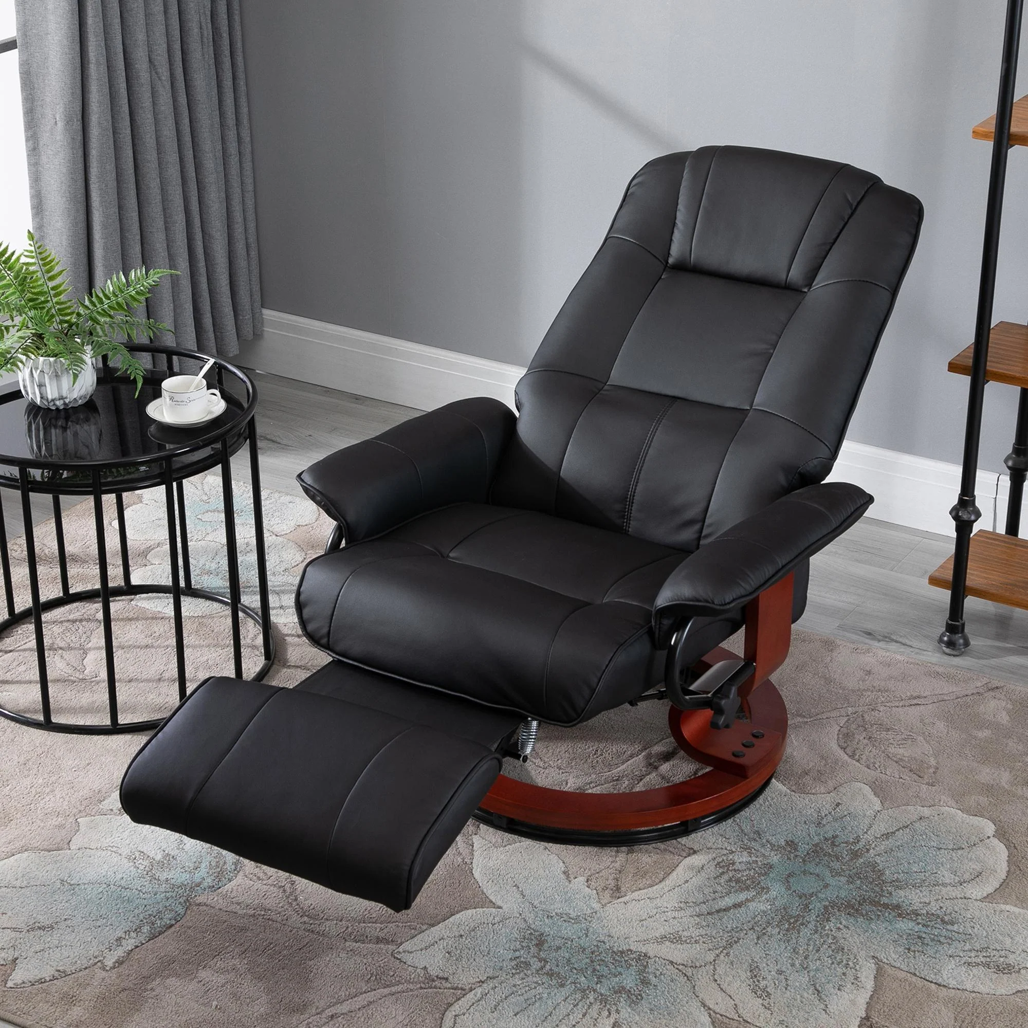 EaseRest Manual Recliner Chair with Faux Leather Upholstered & Wooden Base, Black - Image 11