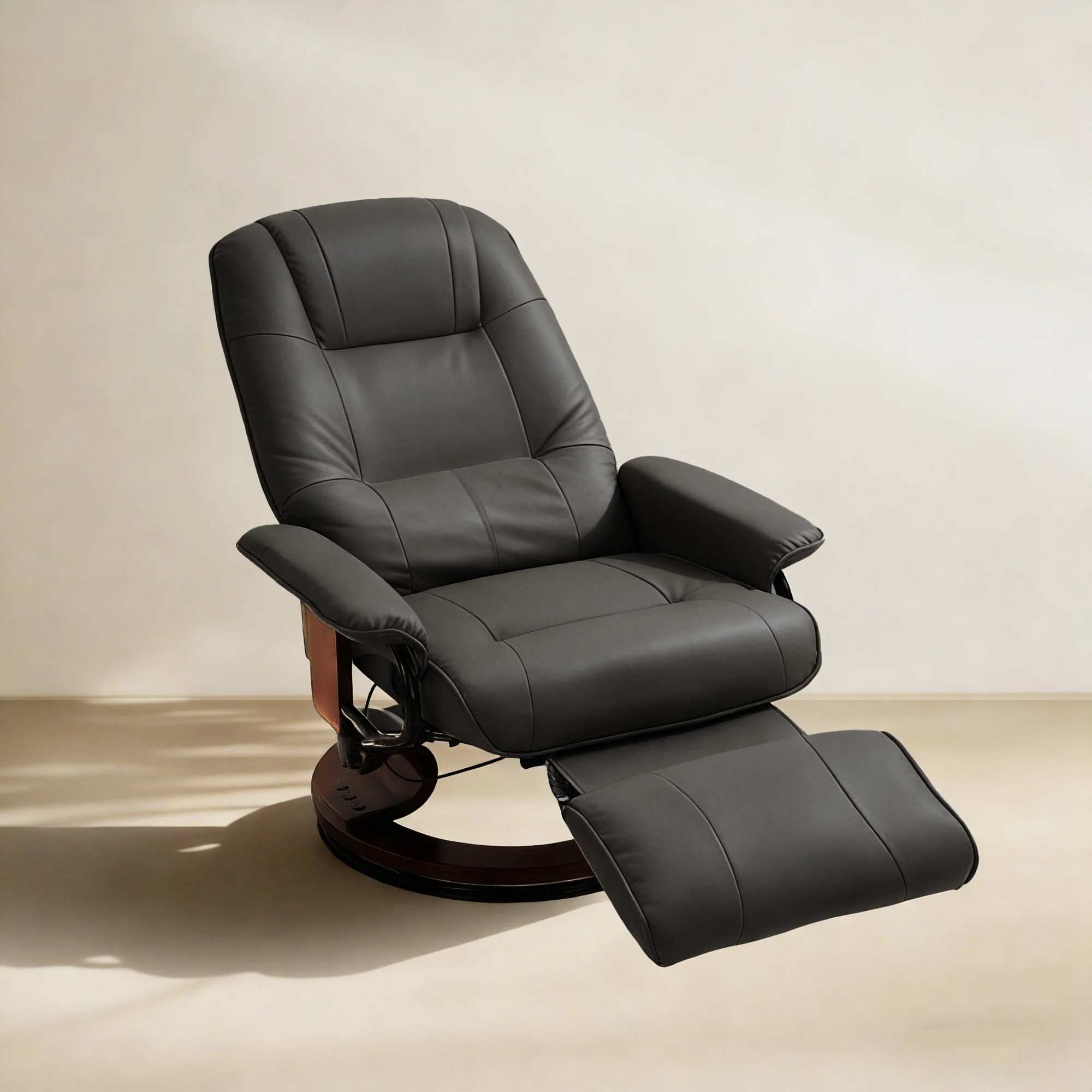 EaseRest Manual Recliner Chair with Faux Leather Upholstered & Wooden Base, Black - Image 2