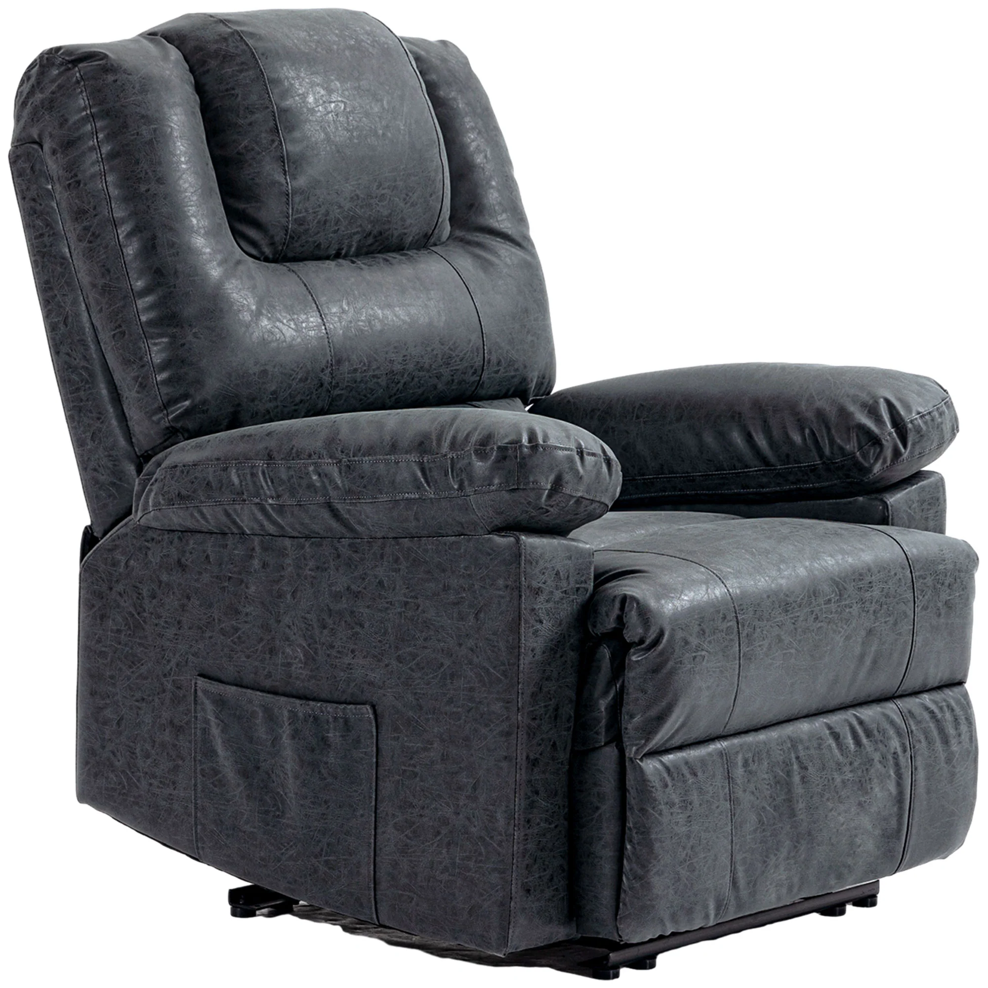 PU Leather Recliner Chair with Footrest Side Pockets Thick Padding, Black