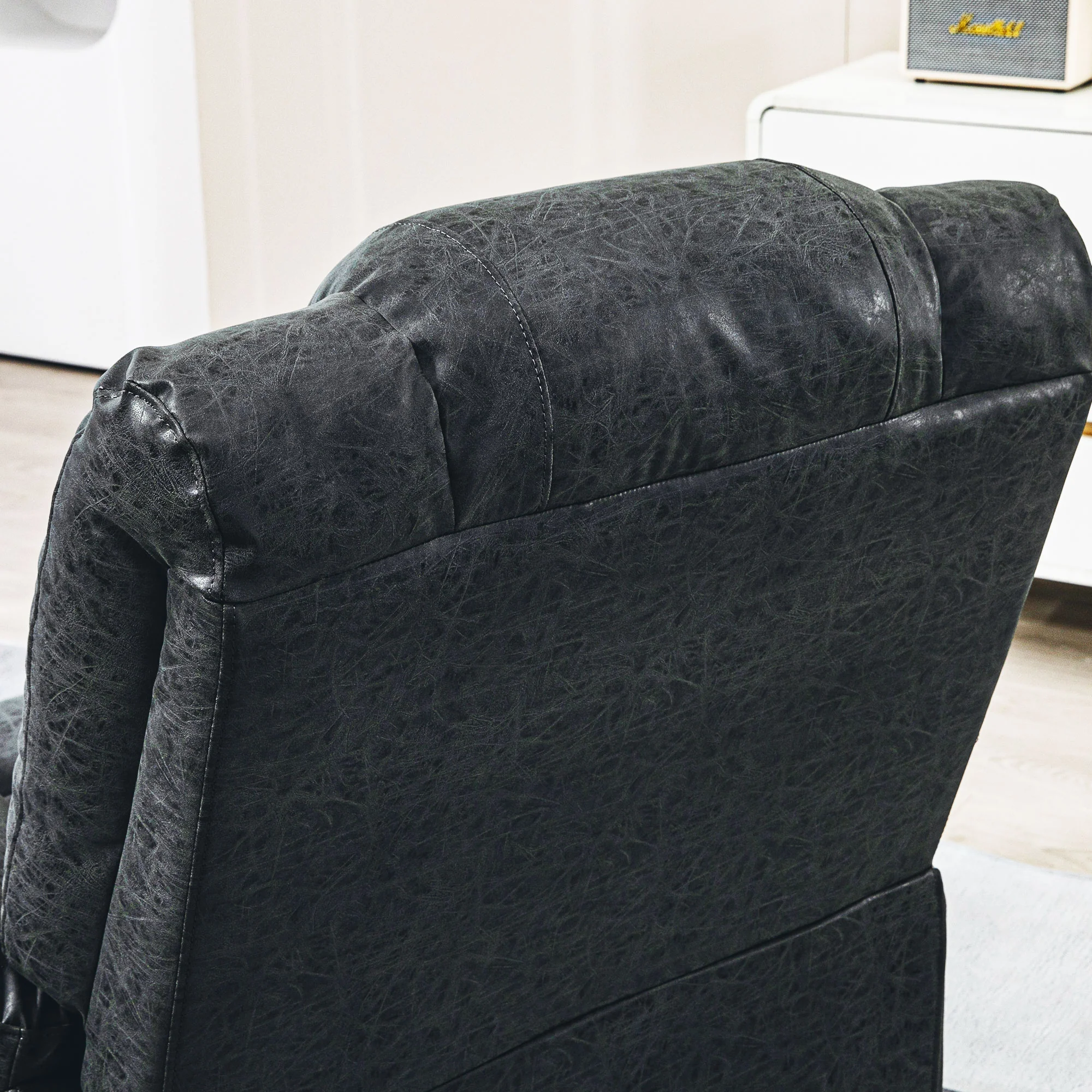 PU Leather Recliner Chair with Footrest Side Pockets Thick Padding, Black - Image 11