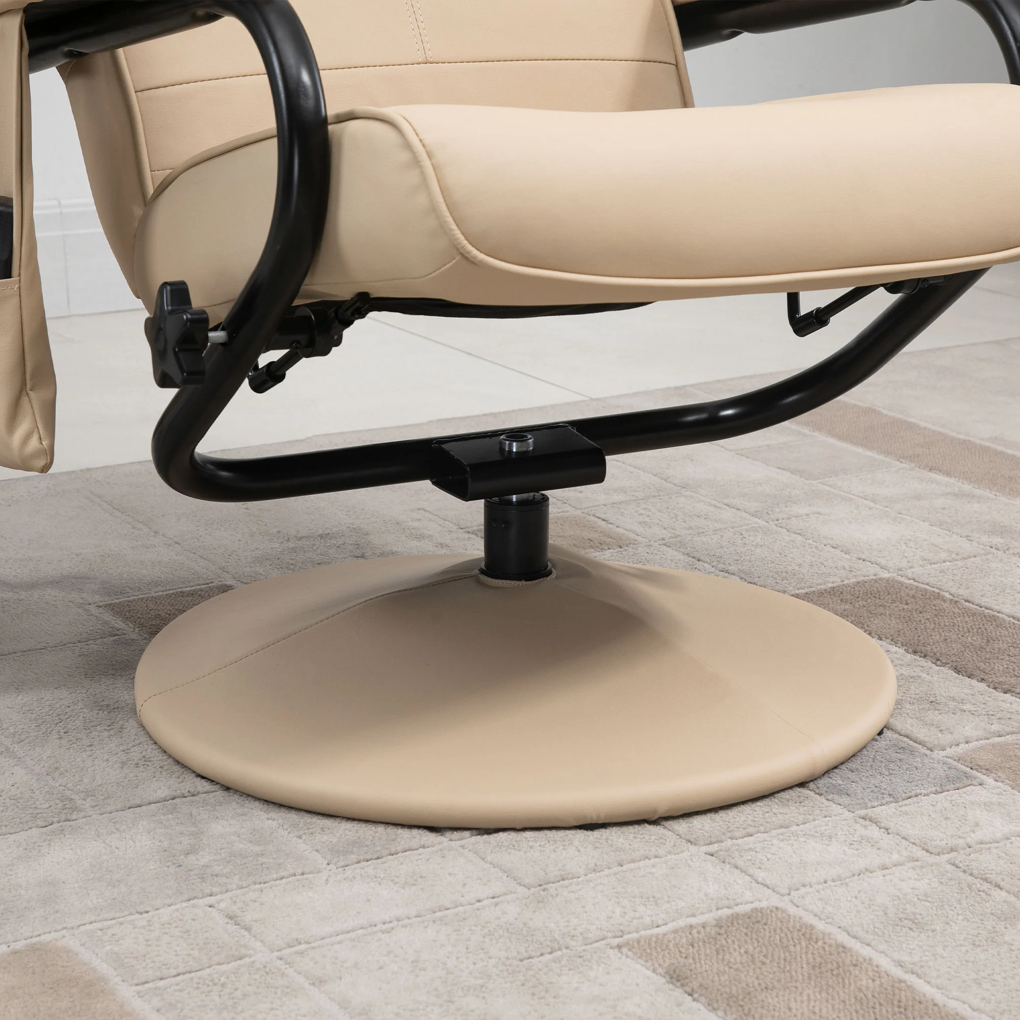 Manual Sofa Reclining Armchair, PU Leather Massage Recliner Chair and Ottoman, Cream - Image 10