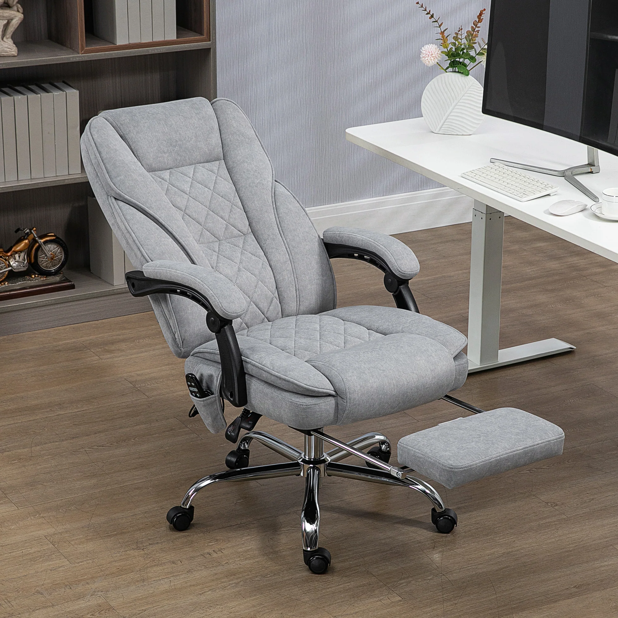 6-Point Massage Office Chair, Reclining Gaming Chair with Footrest & Tilt Function, Brown - Image 11