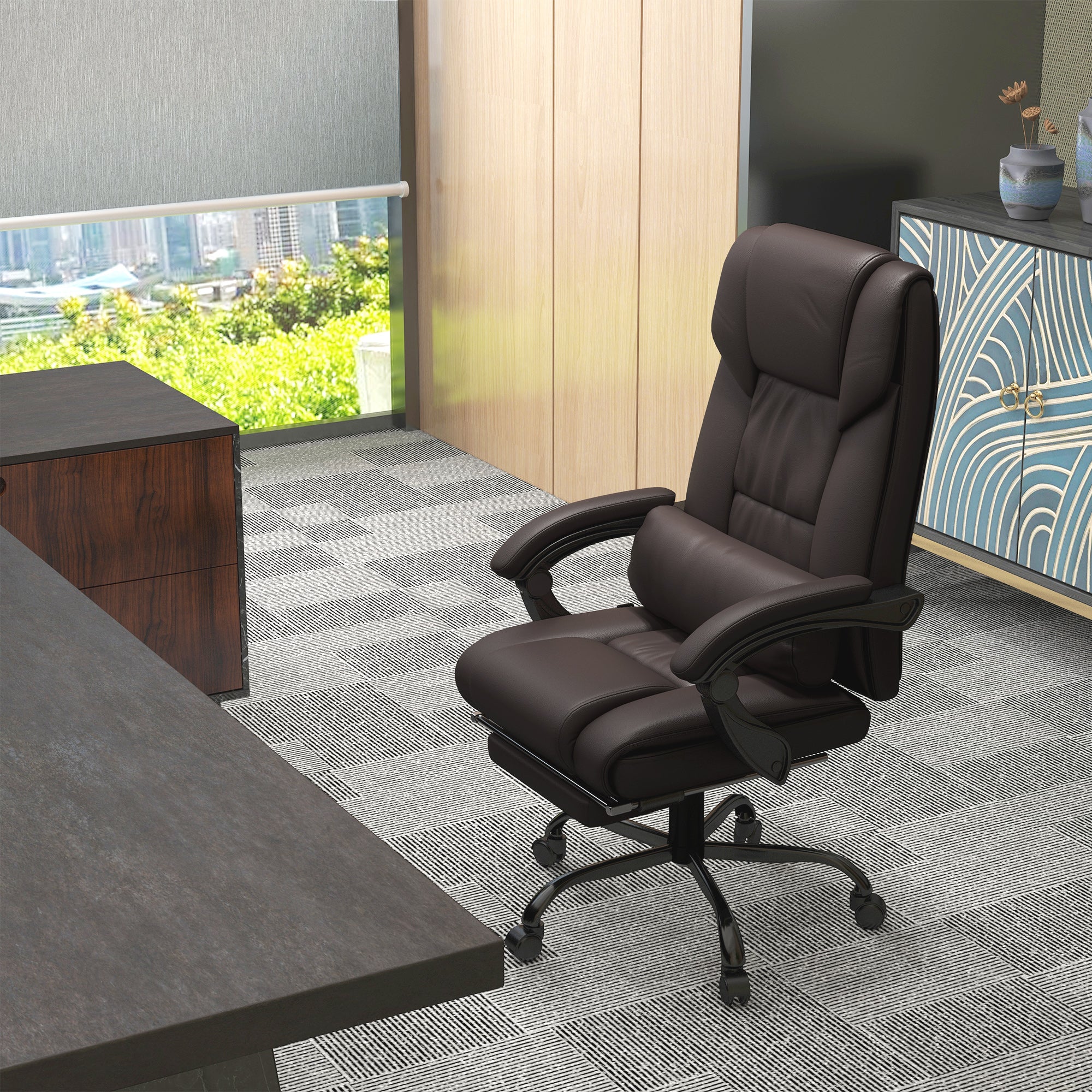 Massage Office Chair with 6 Vibration Points, Faux Leather Executive Office Chair, Brown - Image 3
