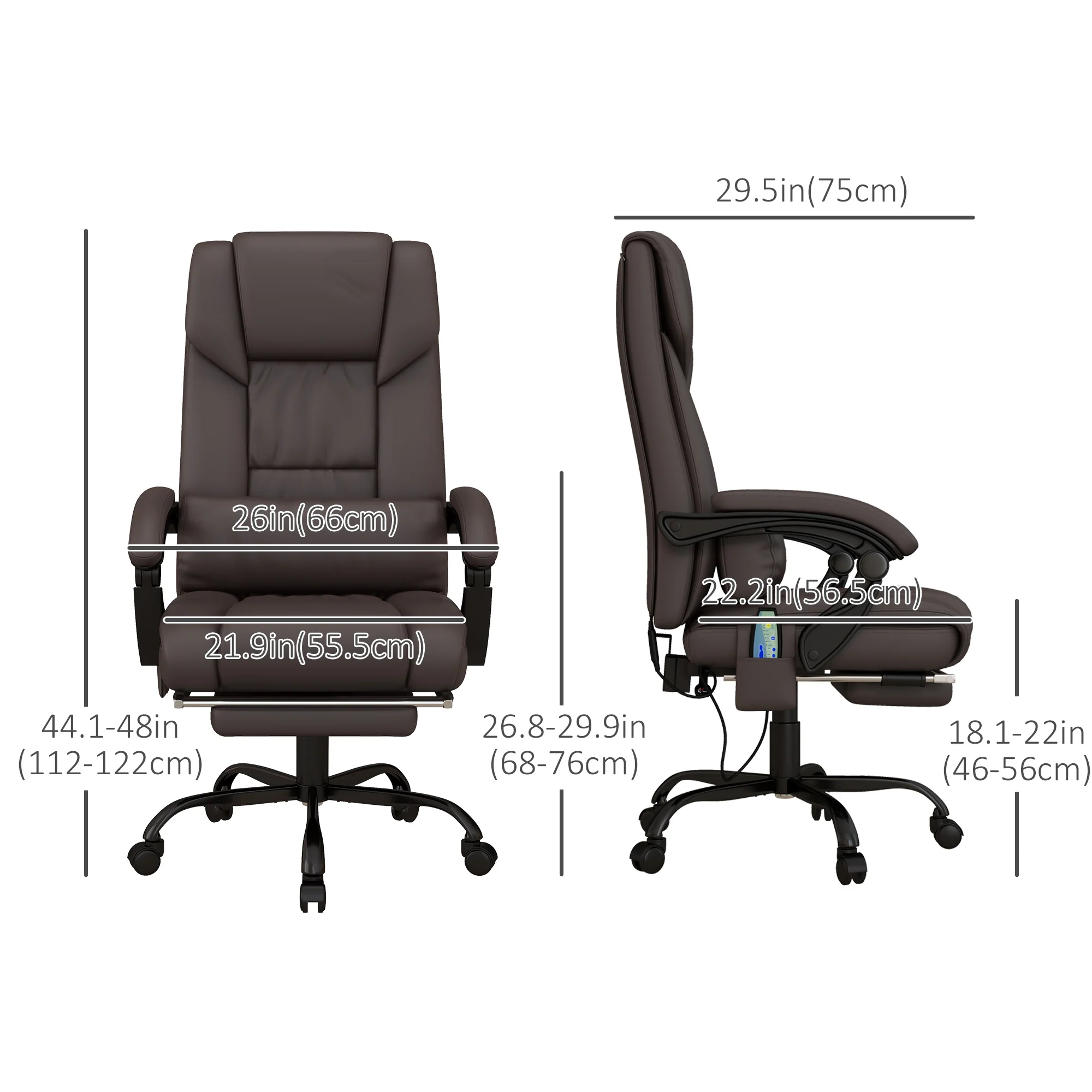 Massage Office Chair with 6 Vibration Points, Faux Leather Executive Office Chair, Brown - Image 5