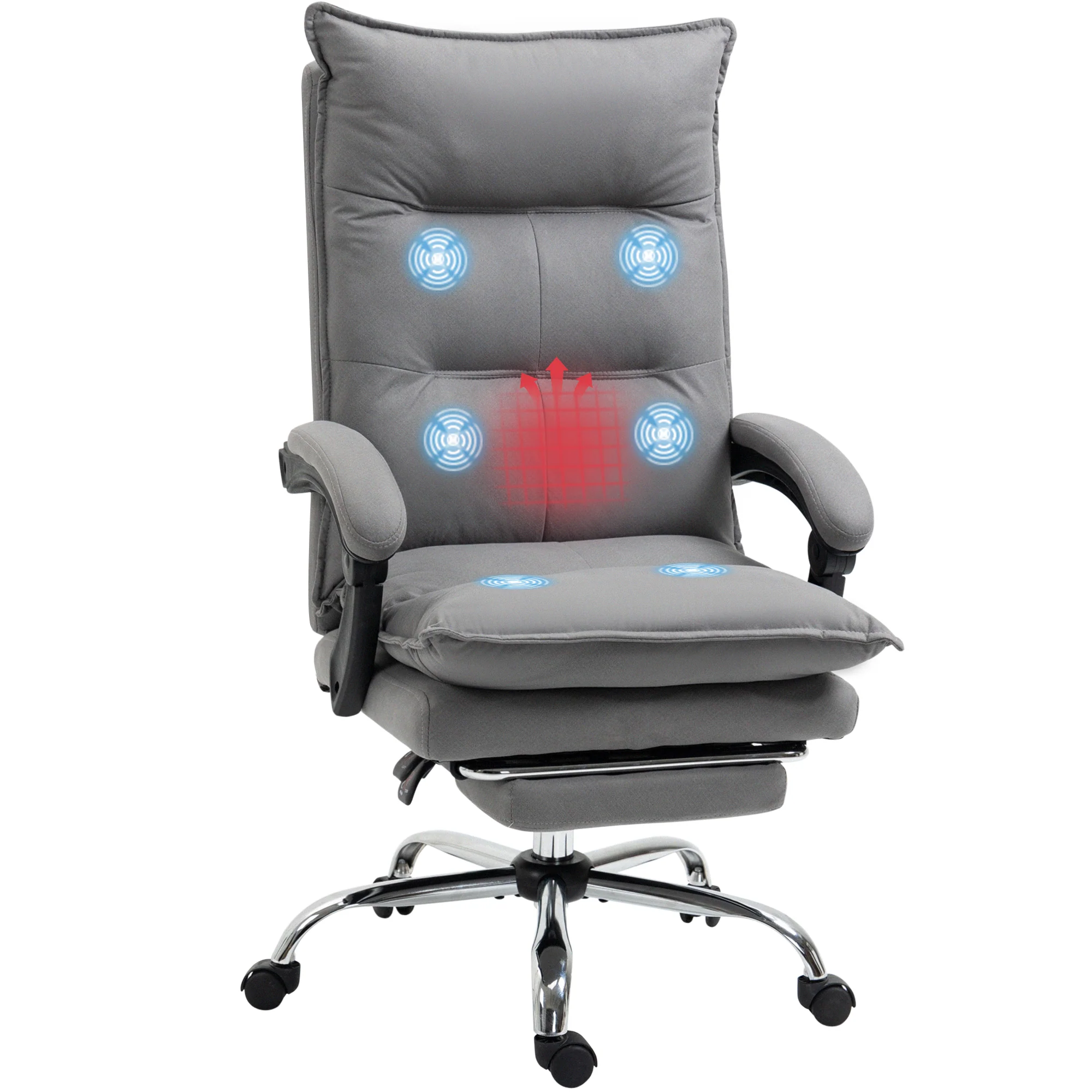 Home Office Chair with 6 Point Massage and Heat, 155° Reclining Back, Thick Padding, Grey