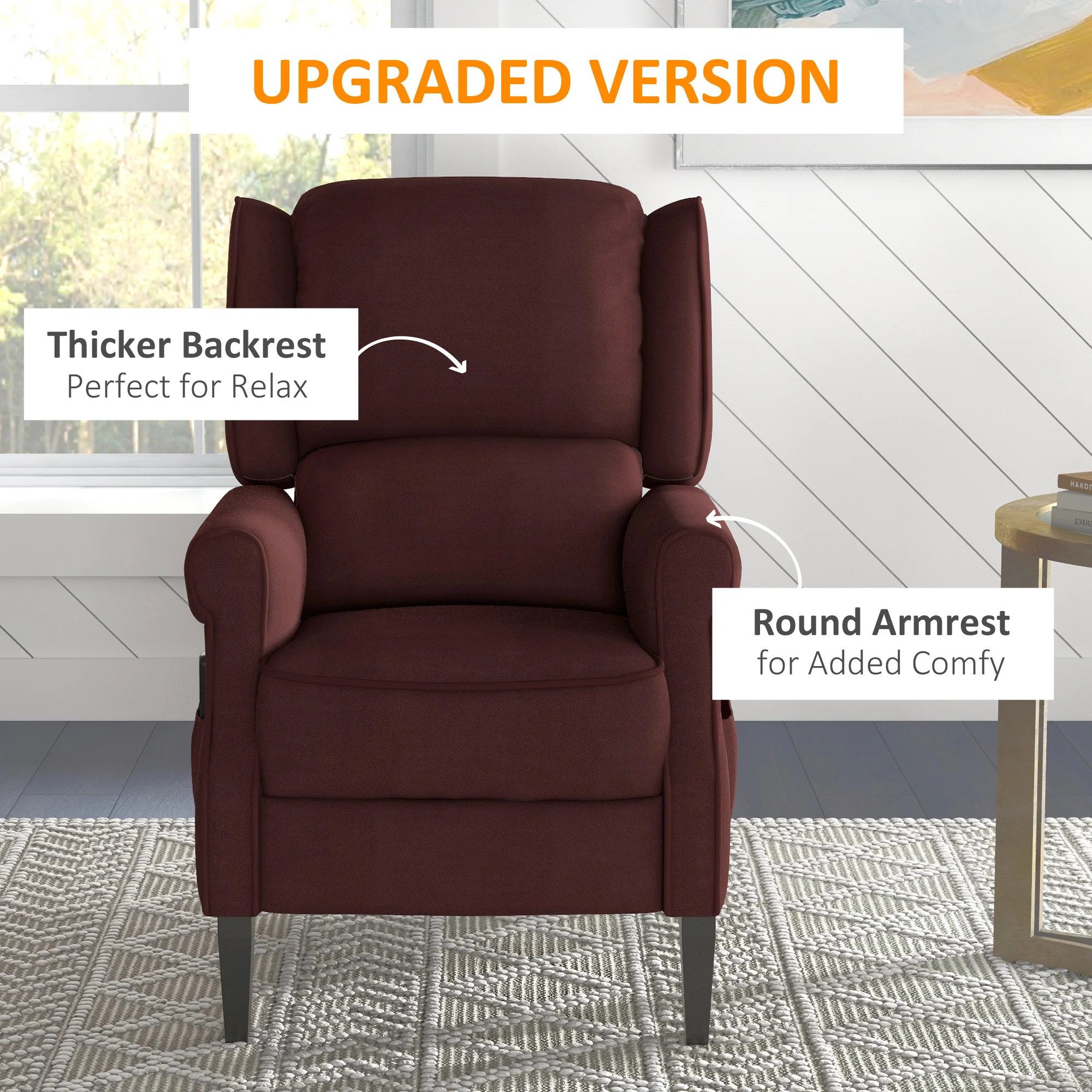 Wingback Massage Recliner with Remote Control and Extendable Footrest Brown - Image 8