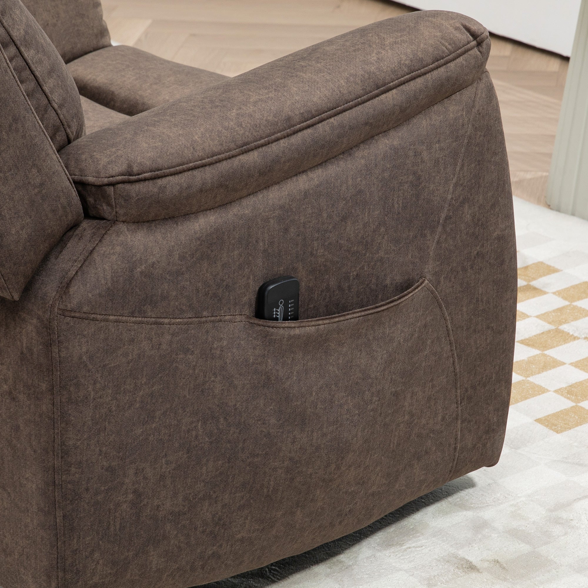 Fabric Massage Recliner with 8-Point Vibration and Remote Control, Dark Brown - Image 11