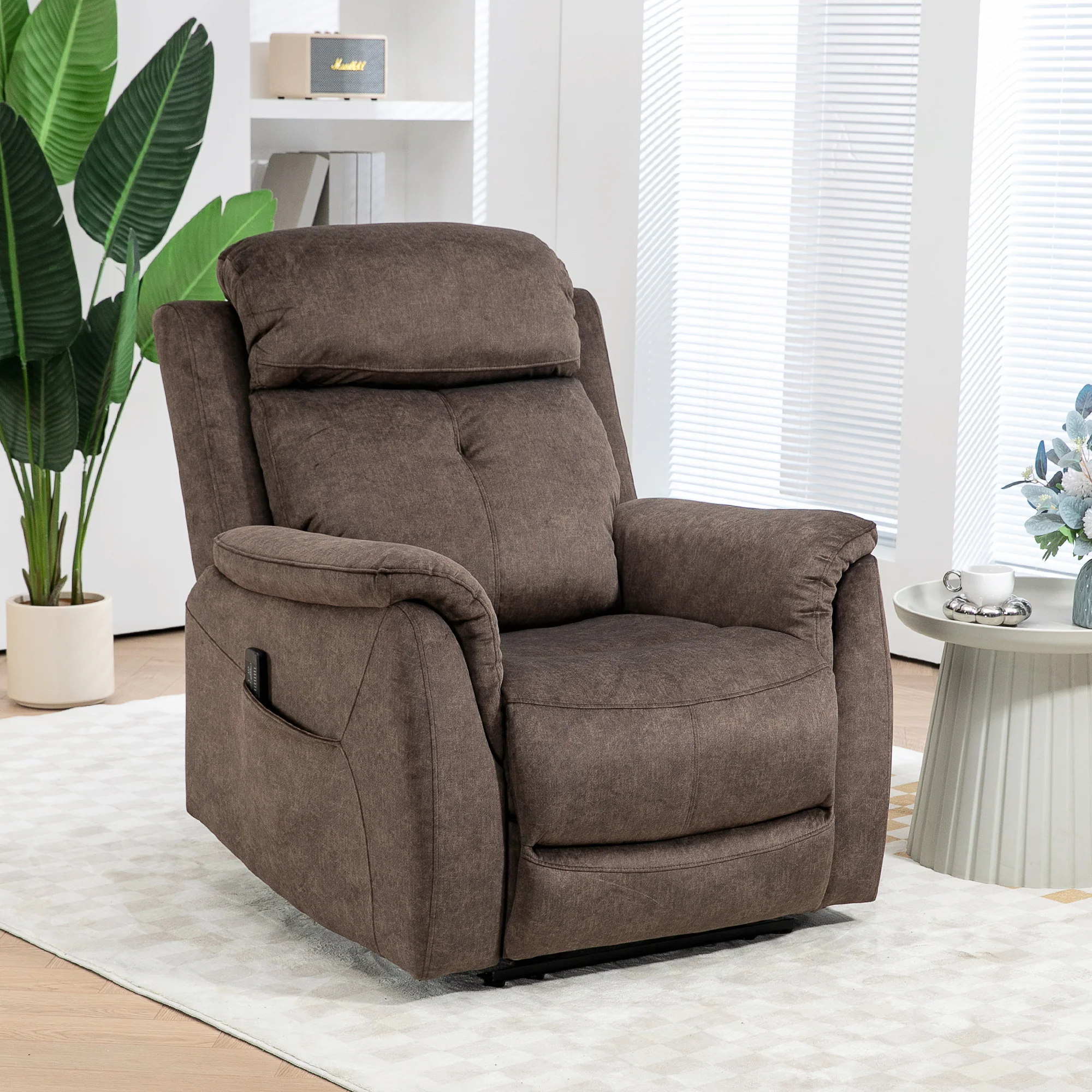 Fabric Massage Recliner with 8-Point Vibration and Remote Control, Dark Brown - Image 4