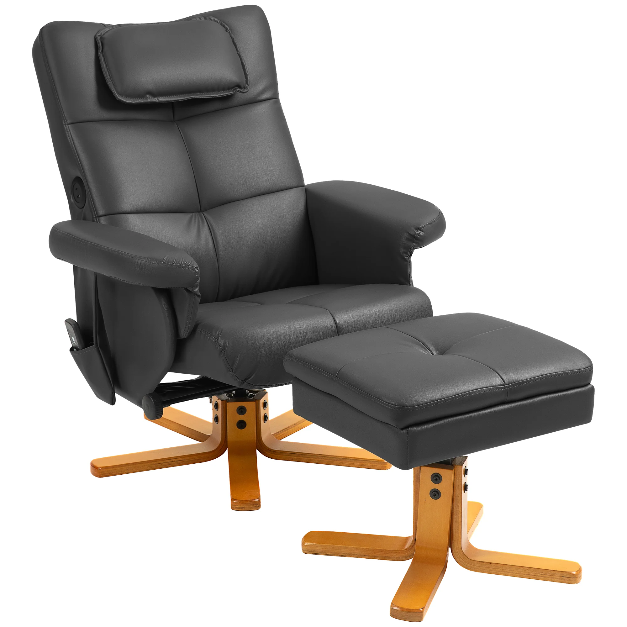 Massage Recliner Chair, PU Leather Armchair with Adjustable Backrest, Footrest, Black