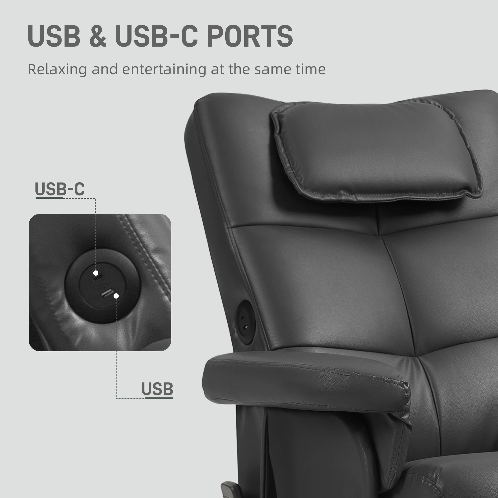 Massage Recliner Chair, PU Leather Armchair with Adjustable Backrest, Footrest, Black - Image 9
