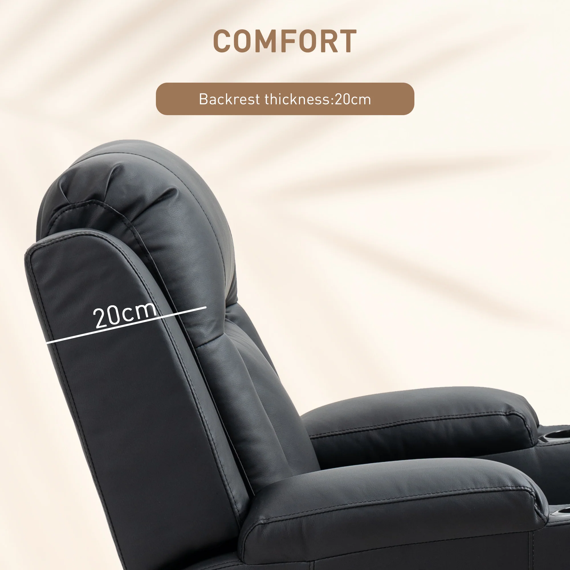 Overstuffed PU Leather Massage Swivel Recliner with Cup Holders Black - Image 9