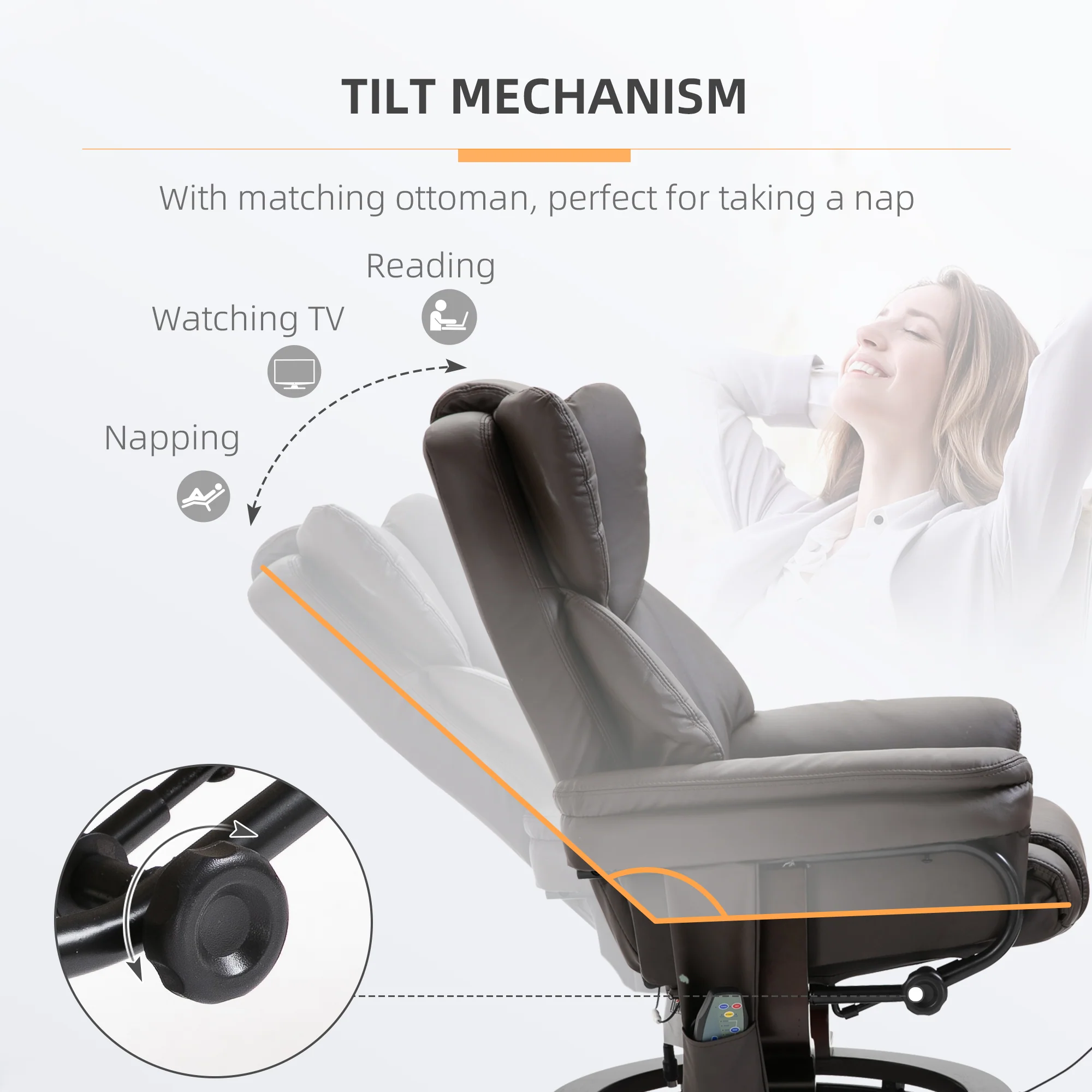 Massage Sofa Recliner Chair With Footrest 10 Vibration Points Faux Pu Leather Brown - Image 7