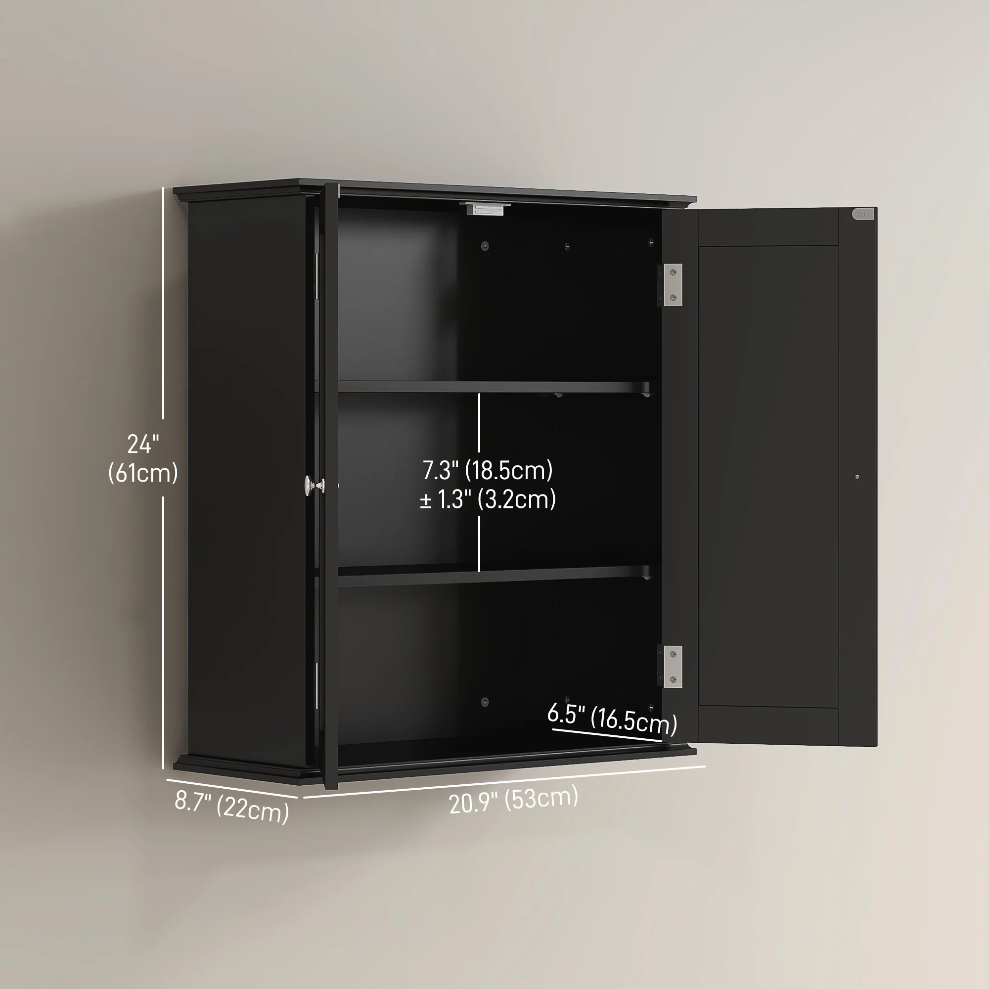 3-Tier Medicine Cabinet, Bathroom Wall Cabinet with Adjustable Shelf & 2 Doors, Black - Image 5