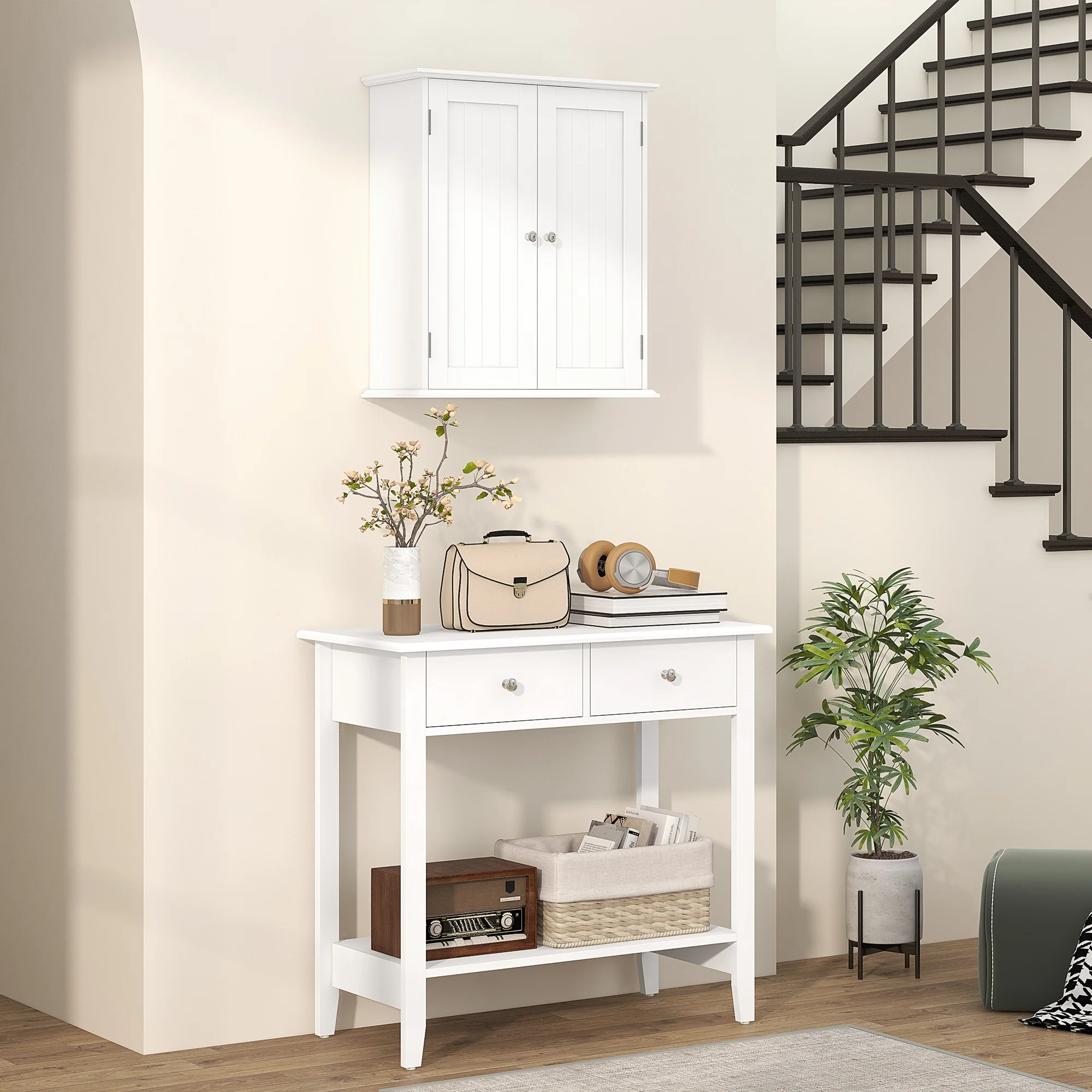 3-Tier Medicine Cabinet, Bathroom Wall Cabinet with Adjustable Shelf & 2 Doors, White - Image 8