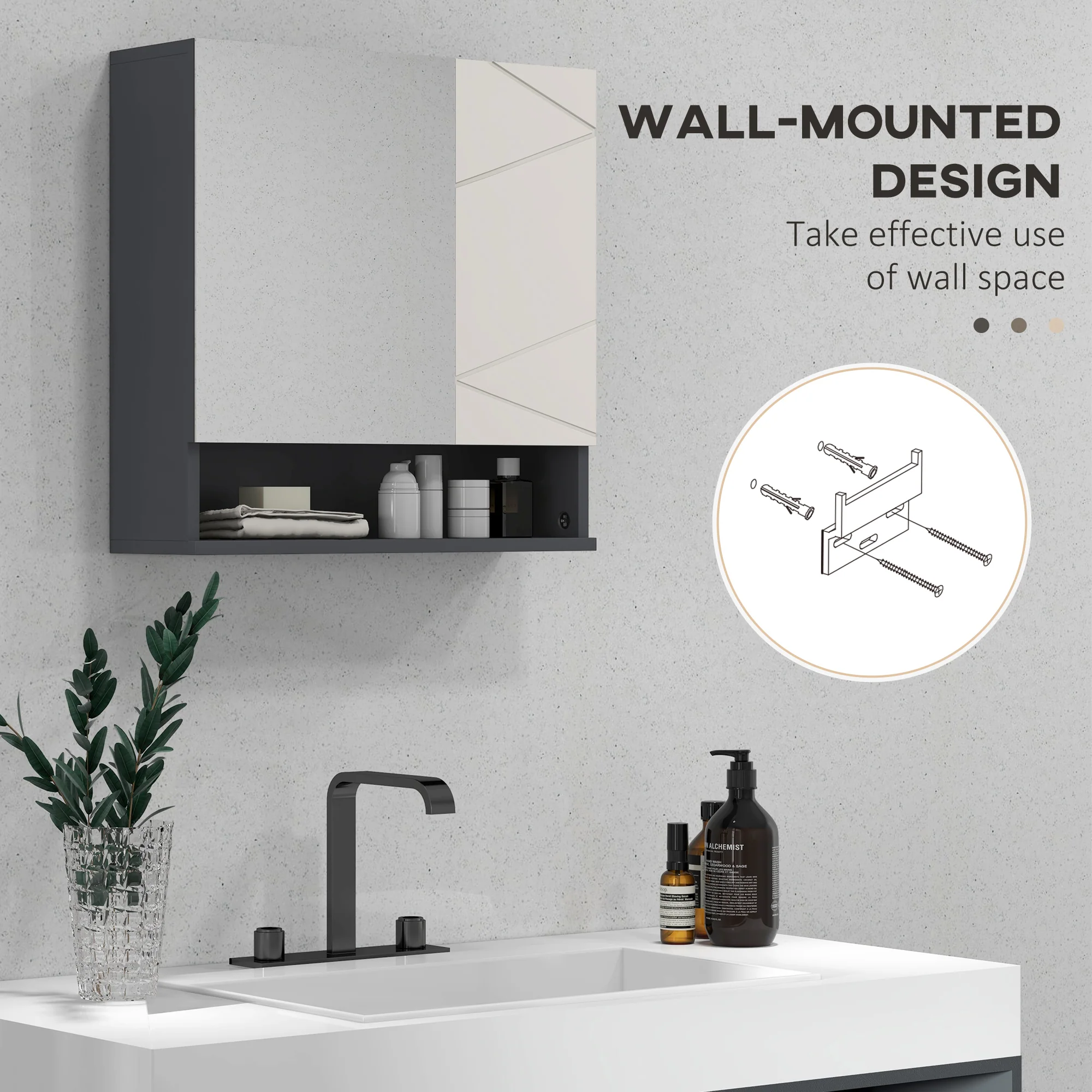 Wall Hung Bathroom Mirrored Cabinet w/ Adjustable Shelf & Soft Close Mechanism, Light Grey - Image 10