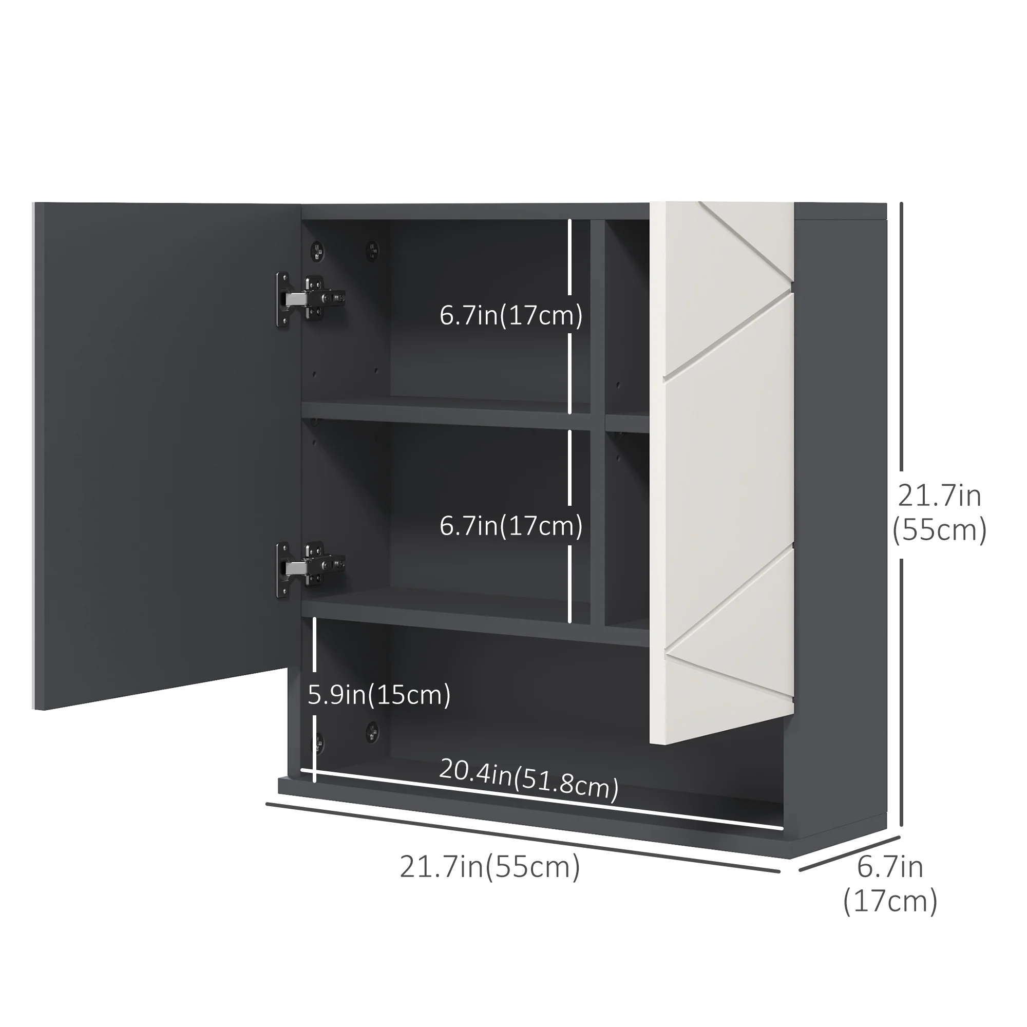 Wall Hung Bathroom Mirrored Cabinet w/ Adjustable Shelf & Soft Close Mechanism, Light Grey - Image 5