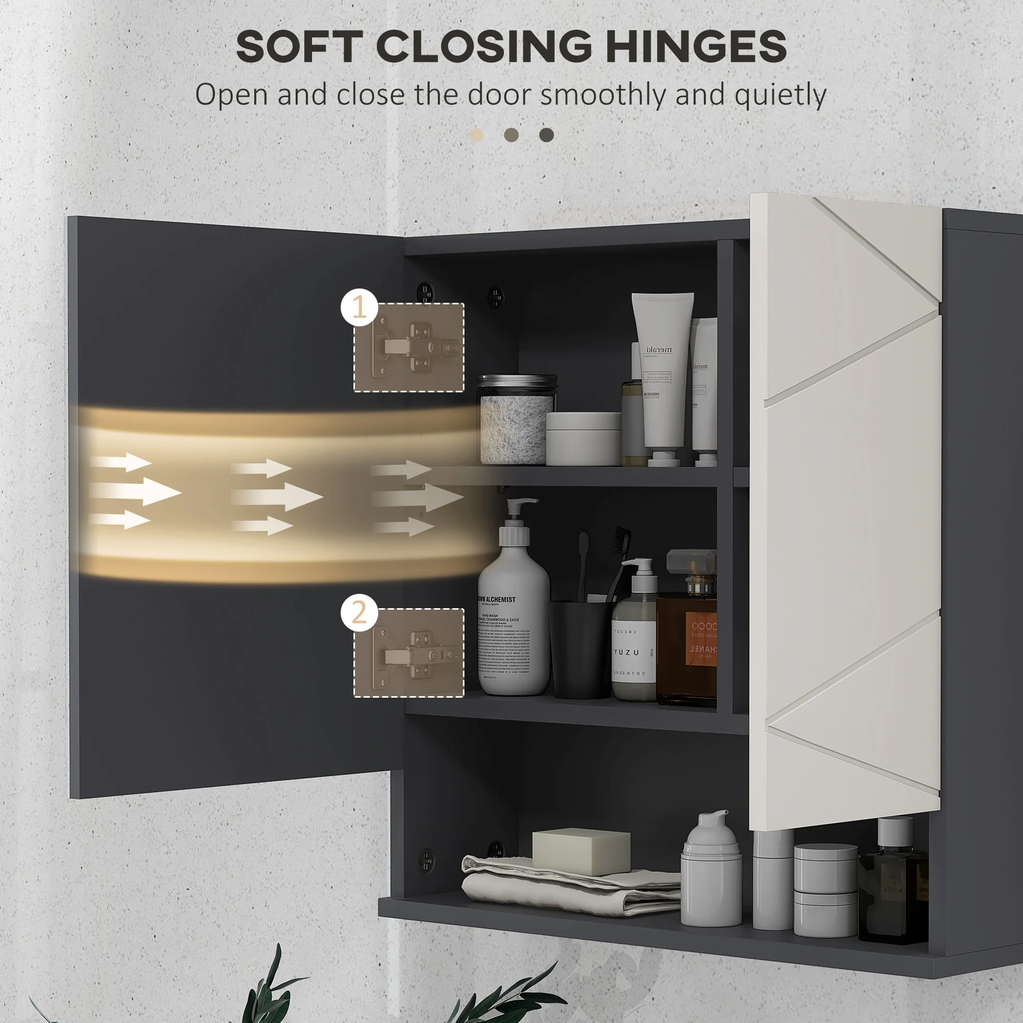 Wall Hung Bathroom Mirrored Cabinet w/ Adjustable Shelf & Soft Close Mechanism, Light Grey - Image 9