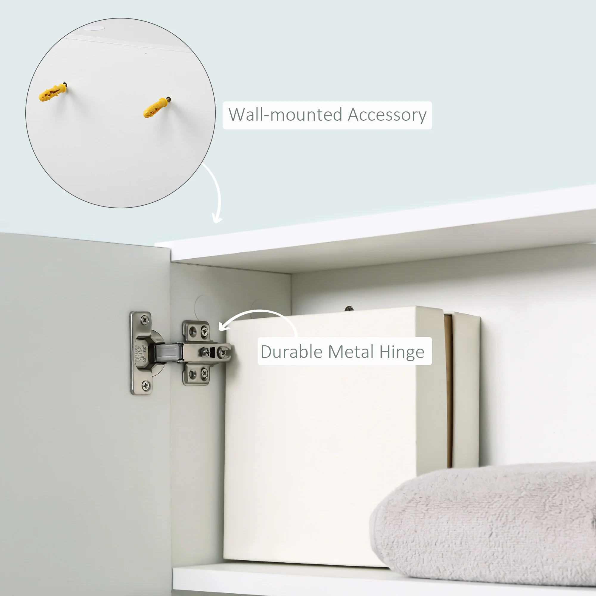 Wall Mounted Bathroom Medicine Cabinet, Mirrored Cabinet with 3 Open Shelves, White - Image 8