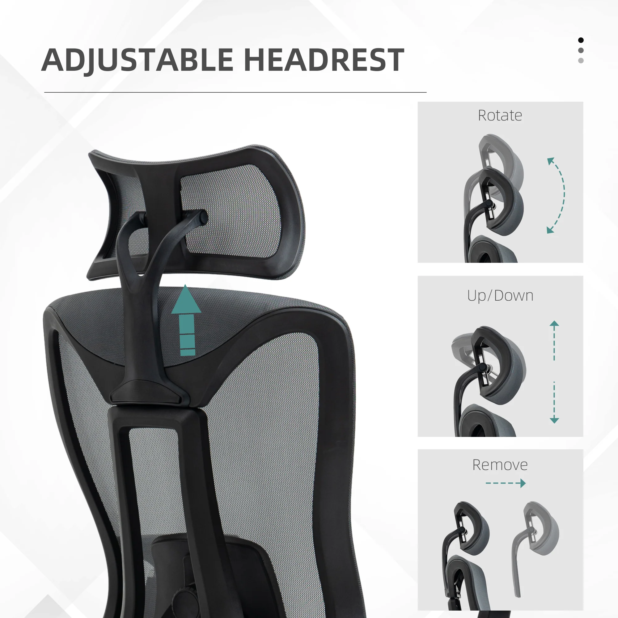 Ergonomic Desk Chair, 135° Reclining Computer Chair with Headrest & Lumbar Support, Grey - Image 9