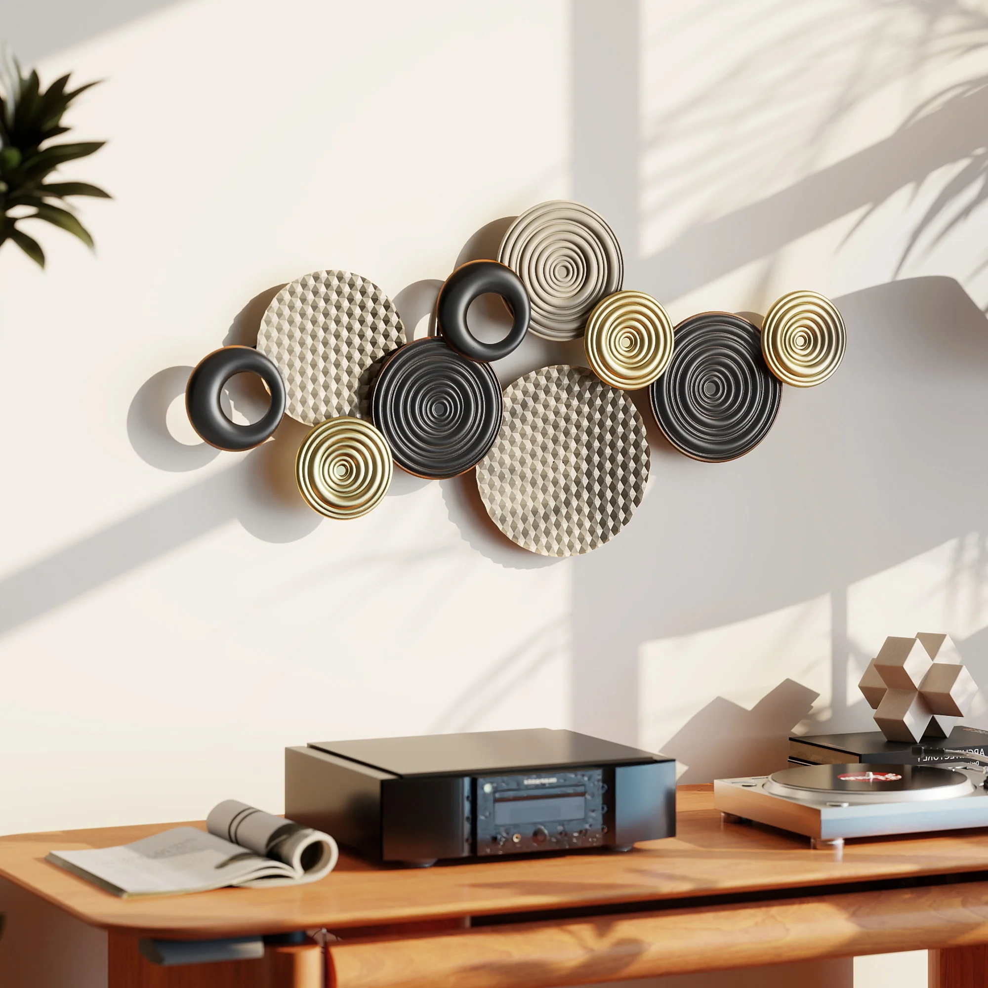Metal Wall Art, Modern Hanging Wall Art Decor with Unique Multi-Disc Design, Horizontal or Vertical Metal Hanging Decoration for Living Room Bedroom Dining Room - Image 3