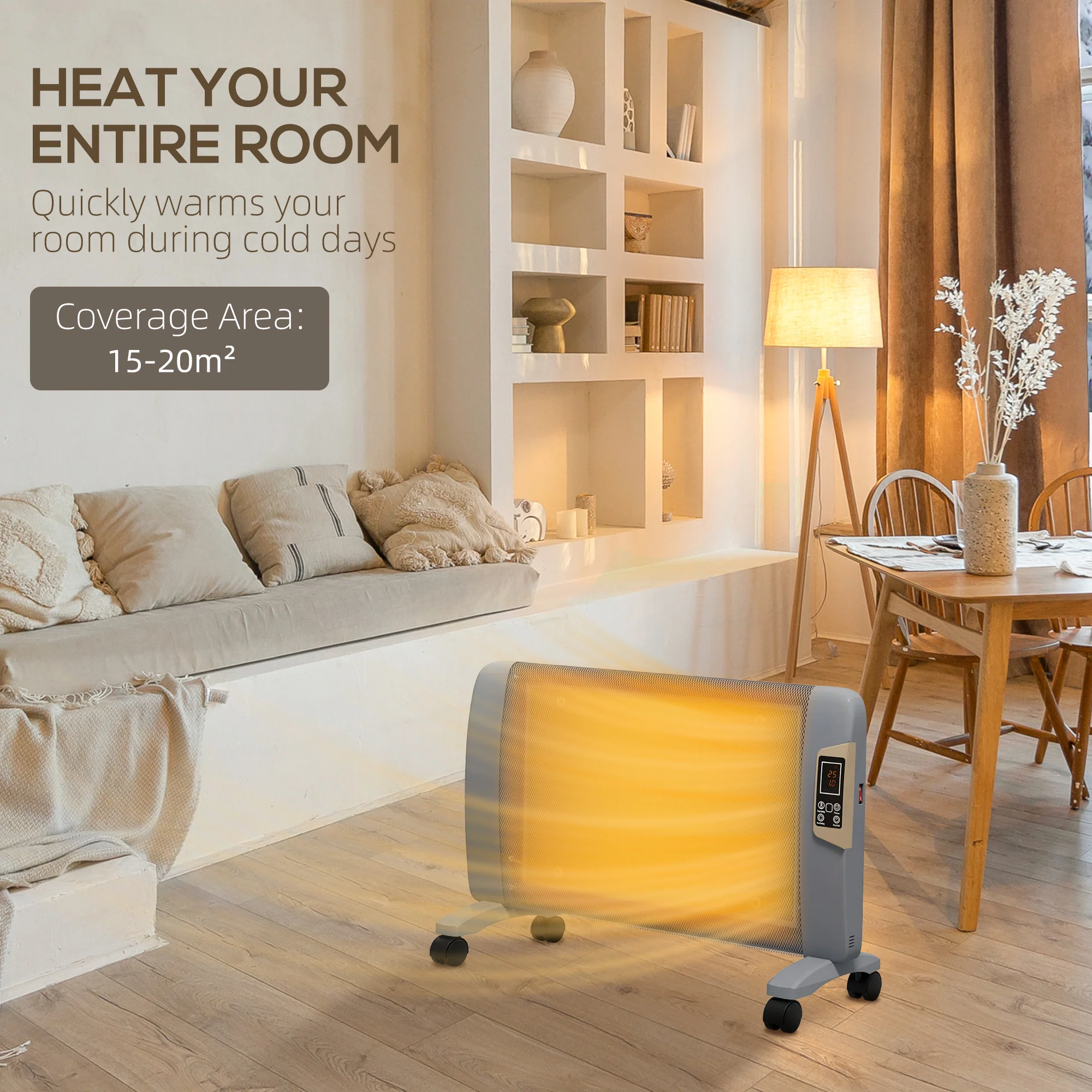 Mica Electric Space Heater, 1000W/2000W Portable Heater, Adjustable Temperature, Grey - Image 9