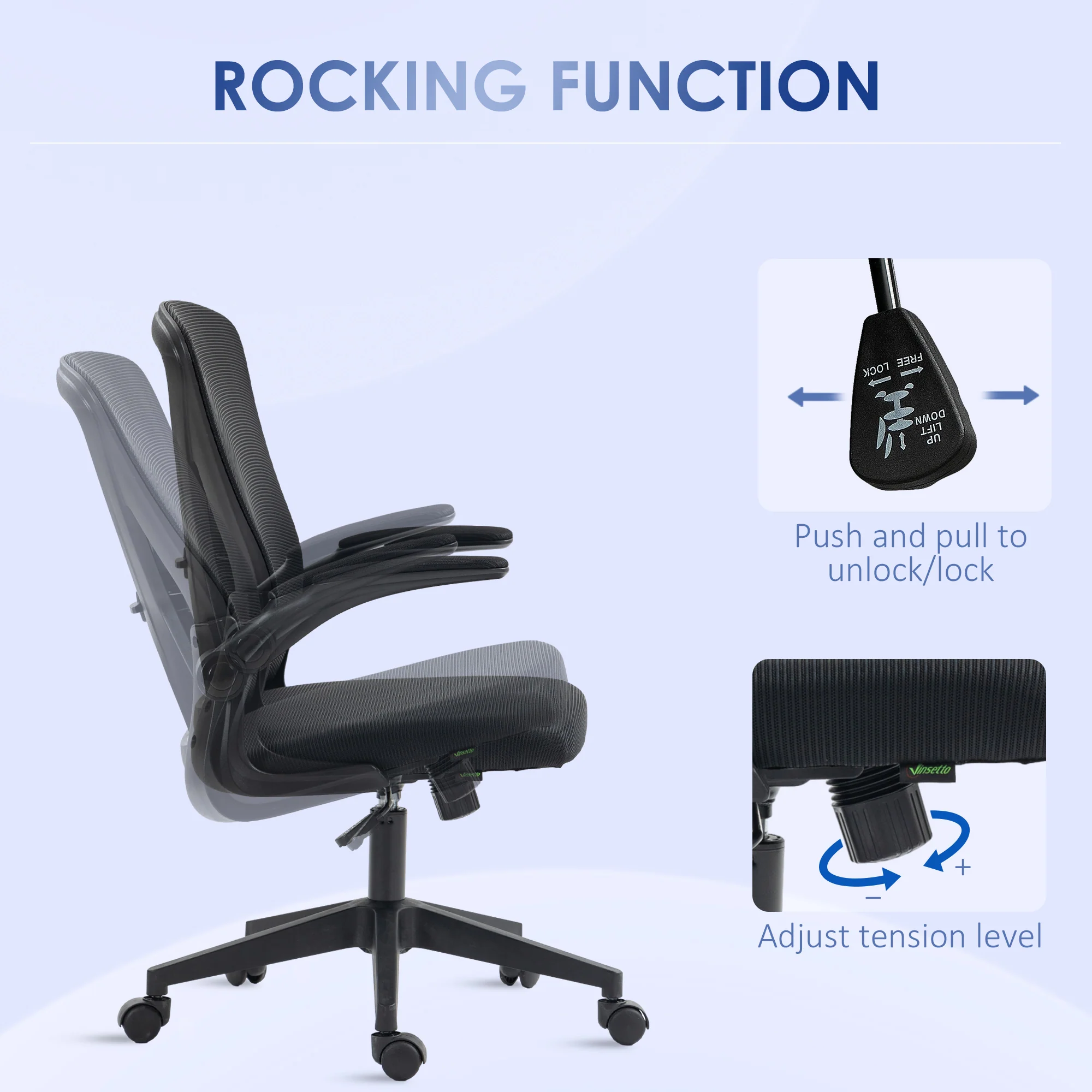 Mid Back Office Chair, Mesh Computer Desk Chair with Support & Flip-up Arm, Black - Image 7