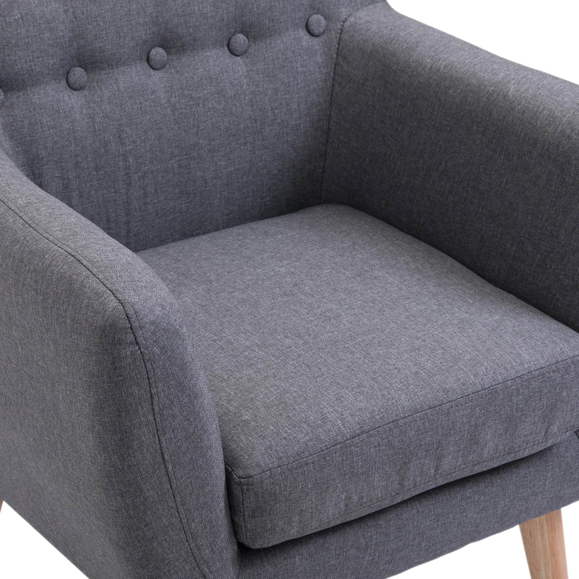 Mid-Century Linen Armchair with Wood Frame and Thick Padding, Grey - Image 11