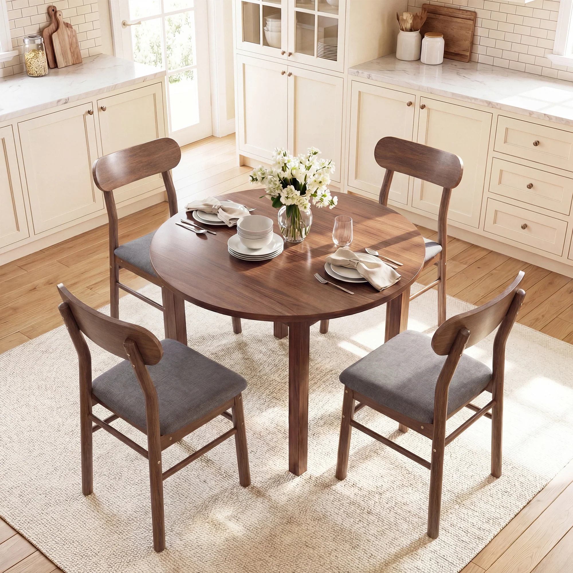 Set of 4 Upholstered Mid-Century Modern Dining Chairs with Curved Backrest, Gray - Image 11