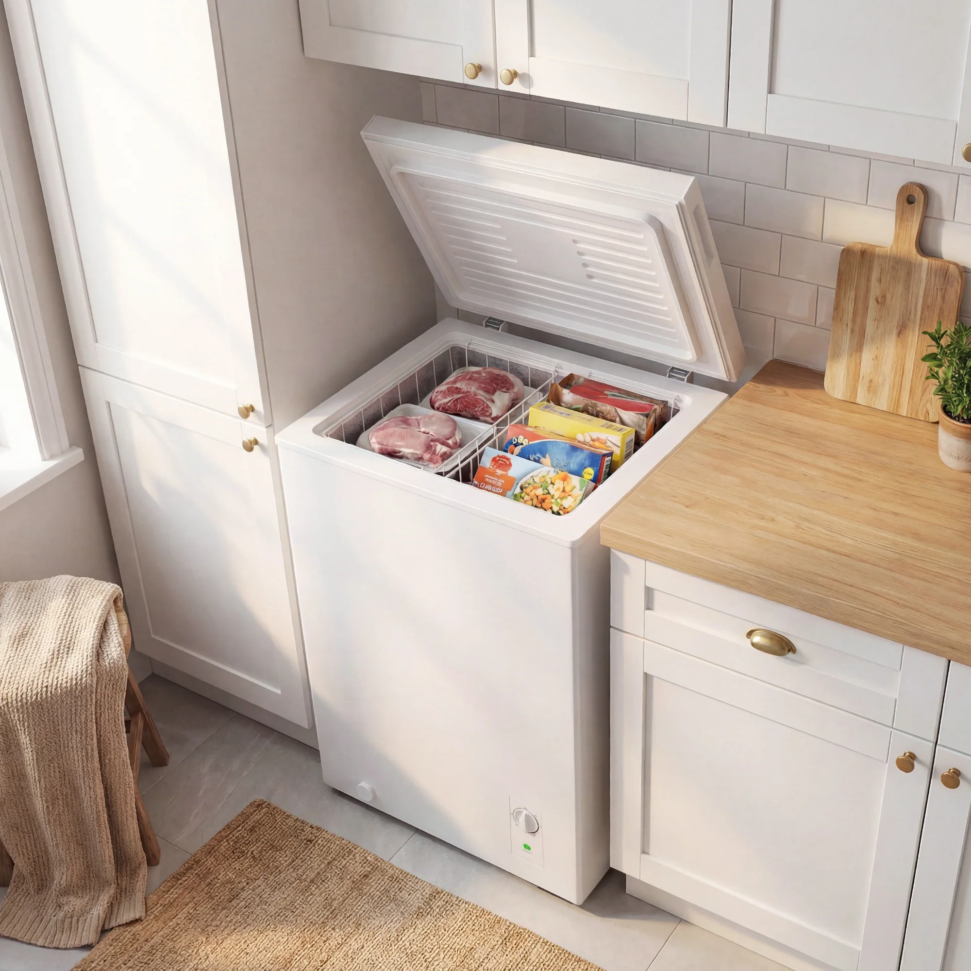 Mini Freezer, 3.5 Cu.Ft Compact Chest Freezer with 5-Setting Adjustable Thermostat, Wire Basket, Quiet Operation for Kitchen, Garage, Dining Room, White - Image 3