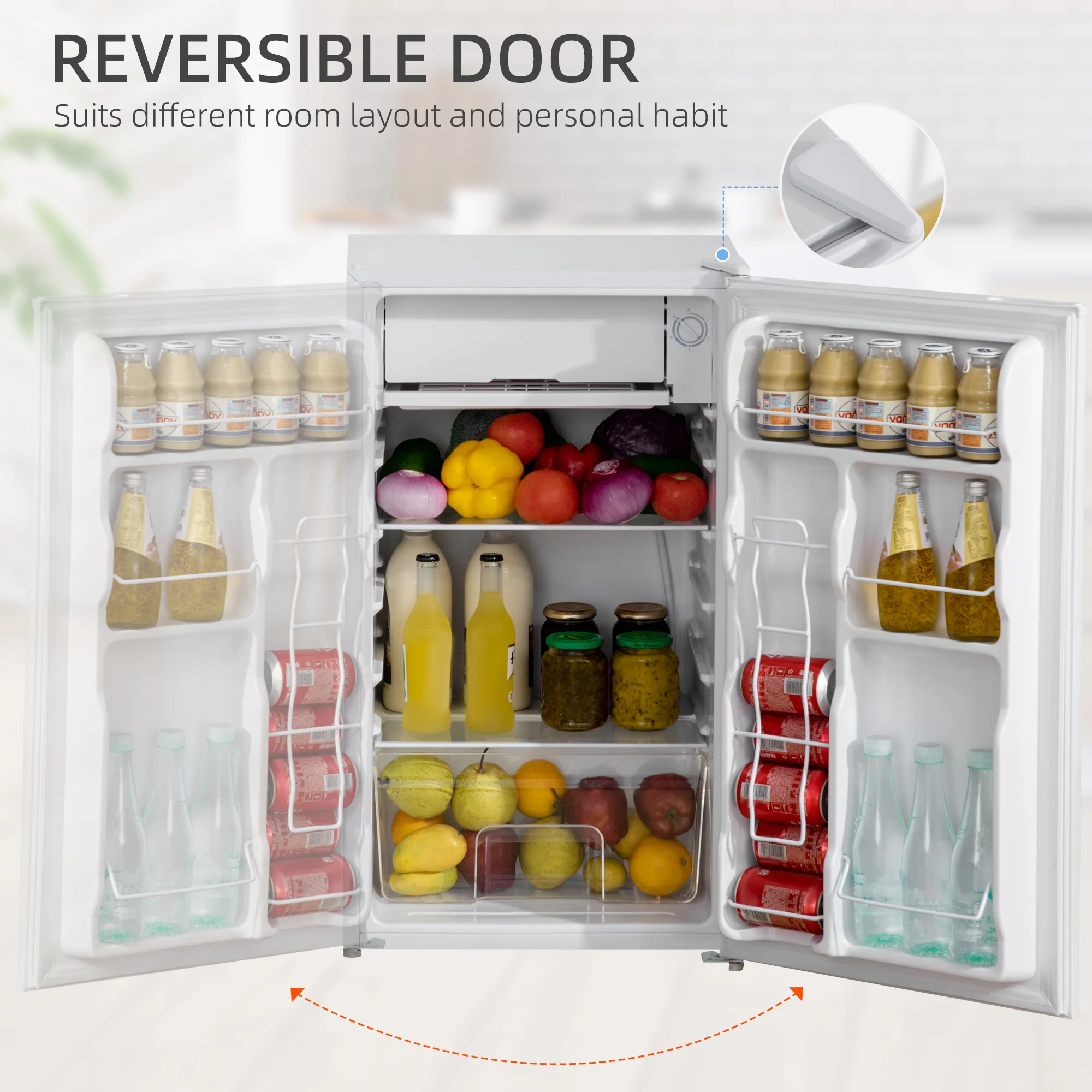 3.2 Cu. Ft. Mini Upright Fridge with Freezer, Adjustable Shelves & Mechanical Thermostat, White - Image 8