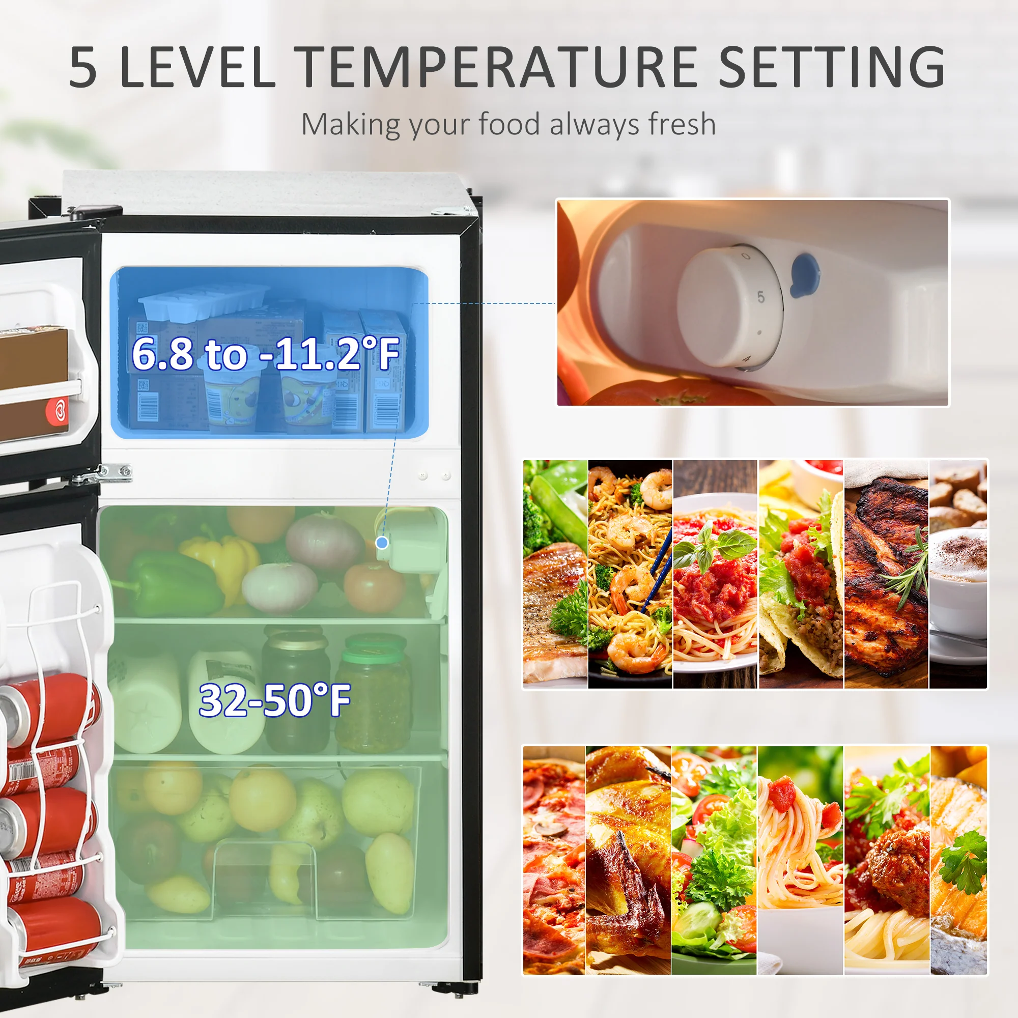 3.2 Cu. Ft. Compact Refrigerator w/ Adjustable Shelves & Reversible Double Doors, Black - Image 10