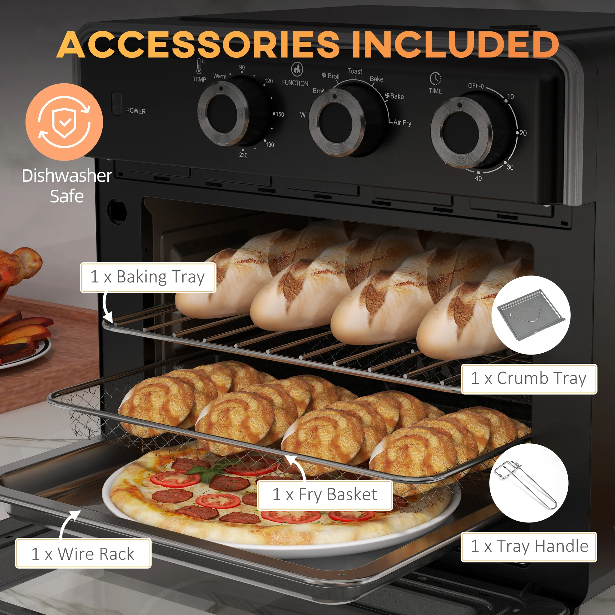 Mini Oven, 20L Air Fryer Oven with Timer, Countertop Oven w/ Double Layered Glass Door, 1400W - Image 8
