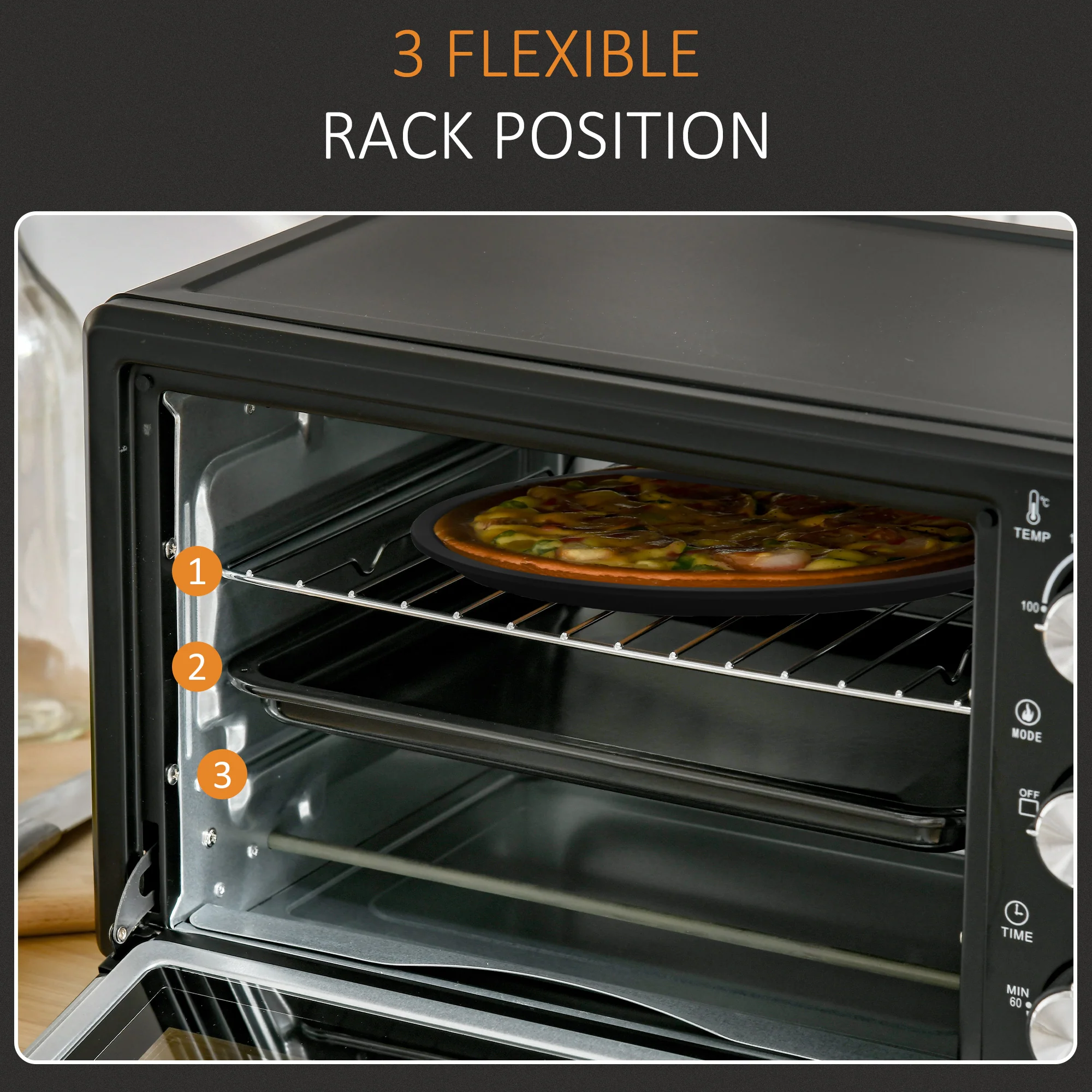 Mini Oven, 21L Countertop Electric Grill with Baking Tray and Wire Rack, 1400W, Black - Image 7