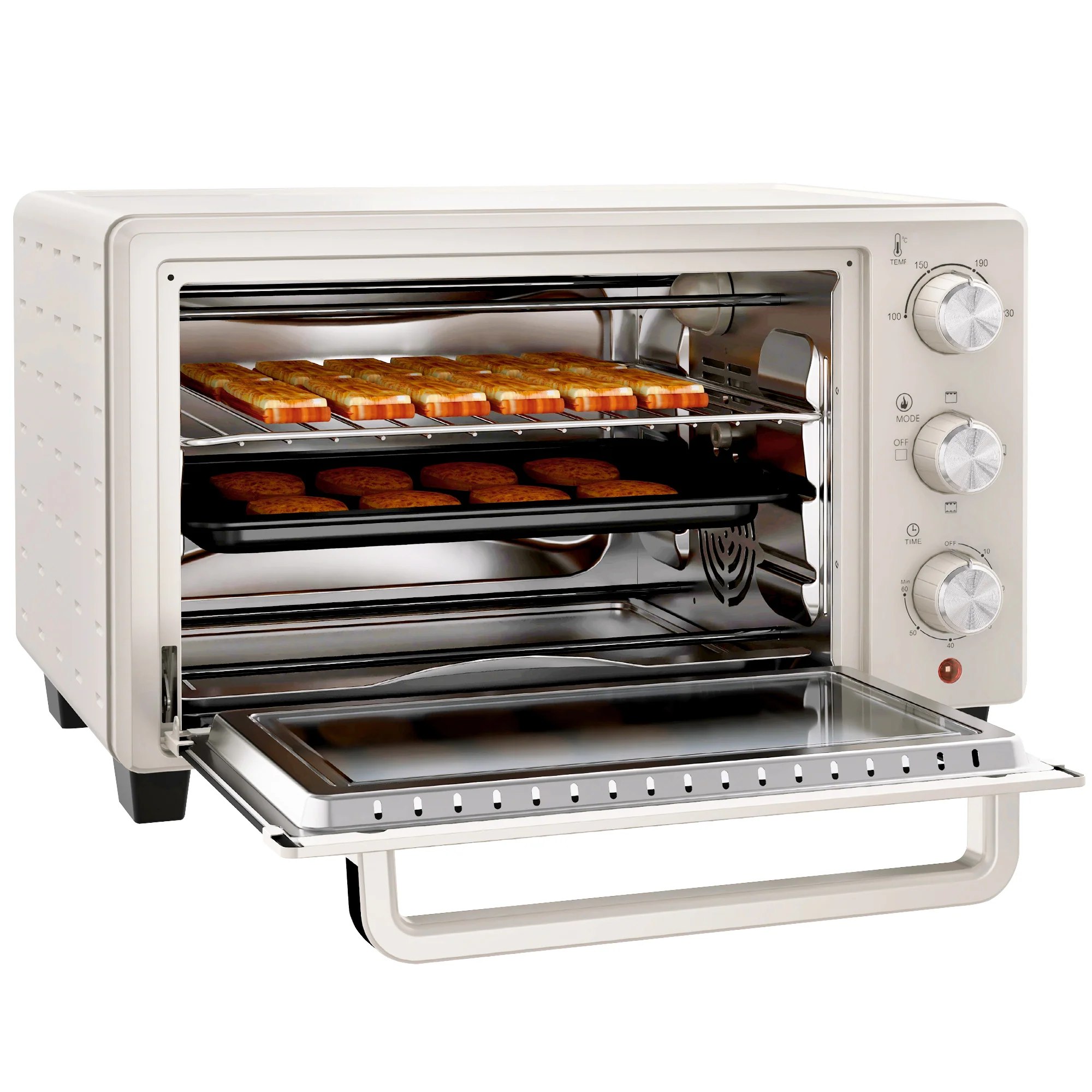 Mini Oven, 21L Countertop Electric Grill with Baking Tray and Wire Rack, 1400W, Cream - Image 2