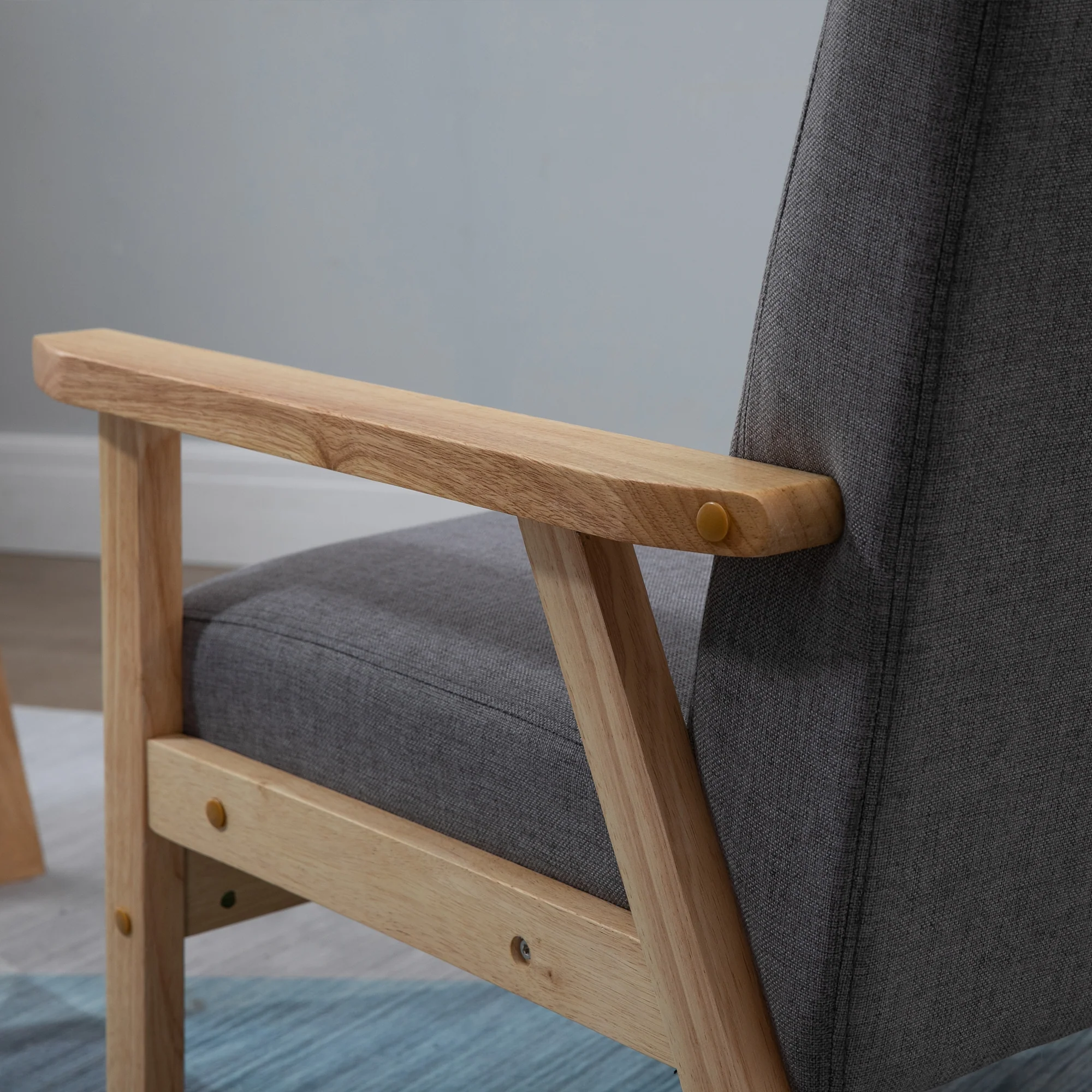 Minimalistic Linen Armchair with Wood Frame & Thick Linen Cushions, Grey - Image 10