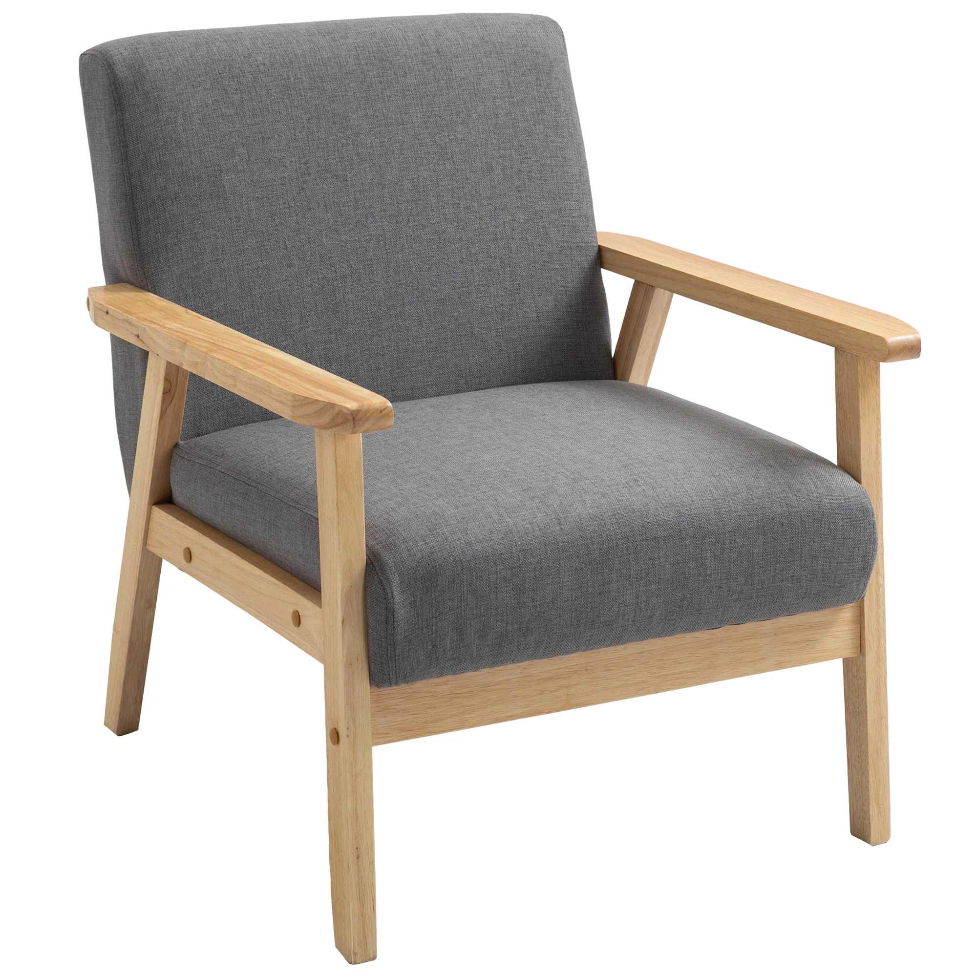 Minimalistic Linen Armchair with Wood Frame & Thick Linen Cushions, Grey - Image 2