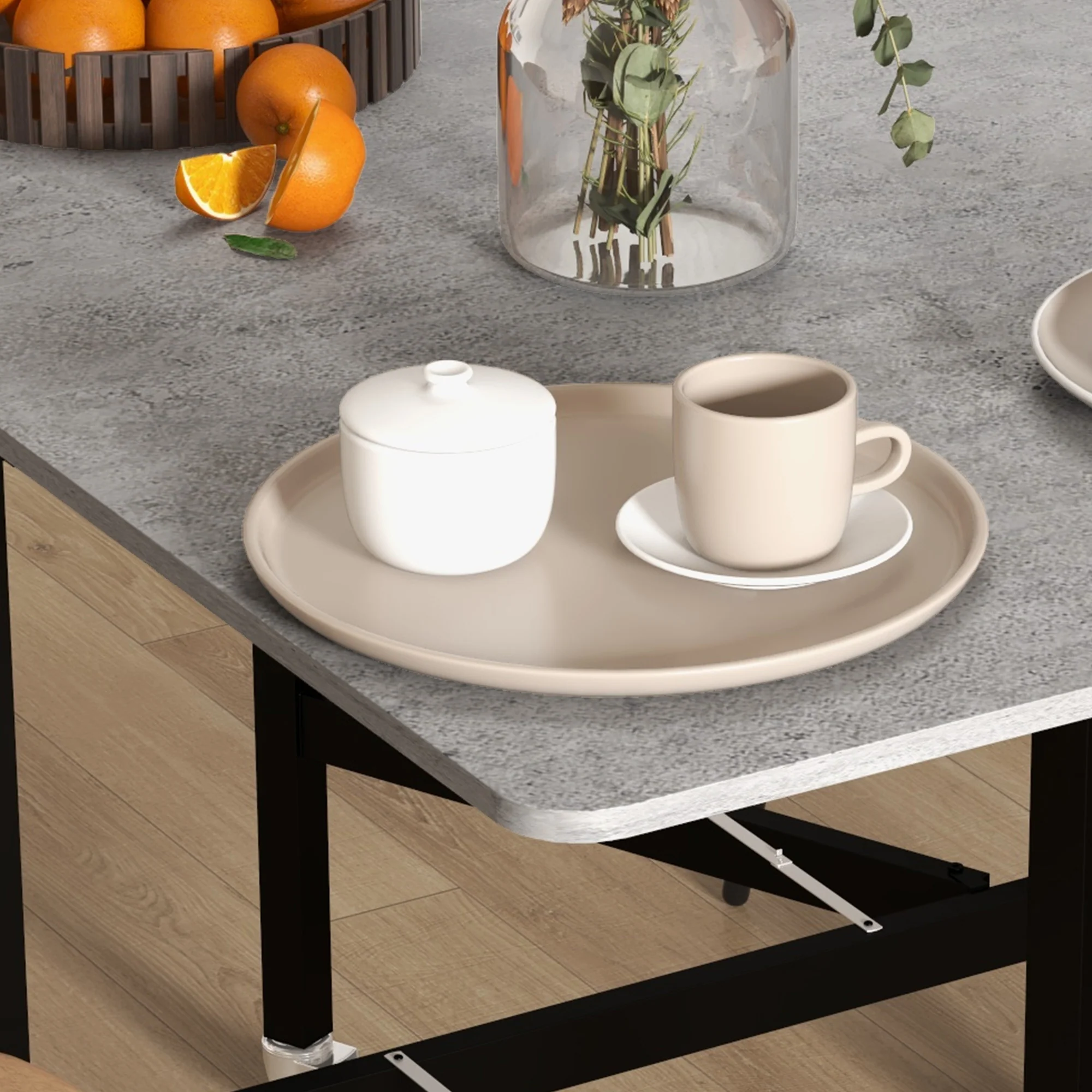 Mobile Drop Leaf Table with Brakes, Folding Dining Table for Small Spaces, Grey Marble Effect - Image 11
