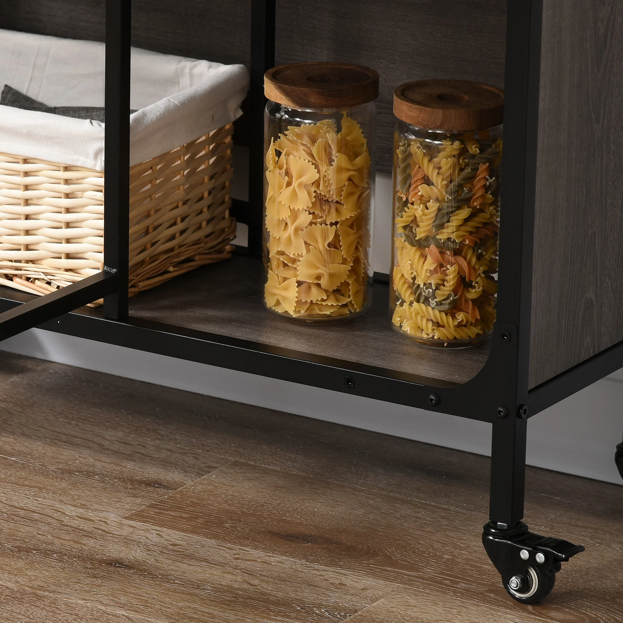 Mobile Drop Leaf Table, Folding Dining Table with 6 Wheels & Storage Shelf, Grey - Image 12
