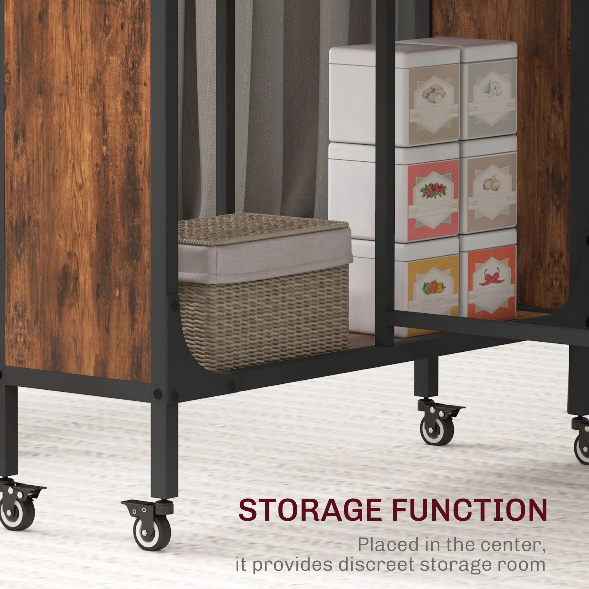 Mobile Drop Leaf Table, Folding Dining Table with 6 Wheels & Storage Shelf, Rustic Brown - Image 7