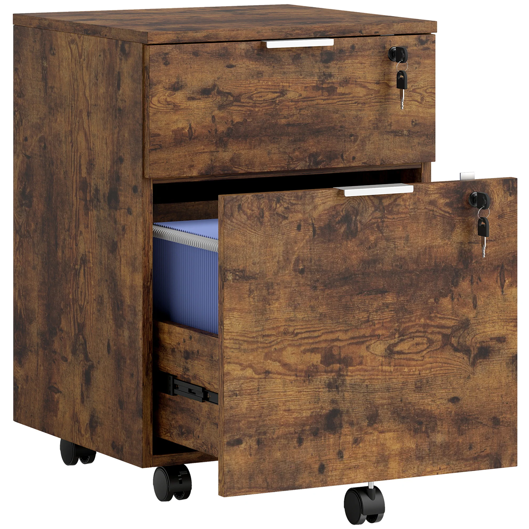 2-Drawer Mobile File Cabinet with Lock, Under-Desk Office Cabinet, Rustic Brown - Image 12
