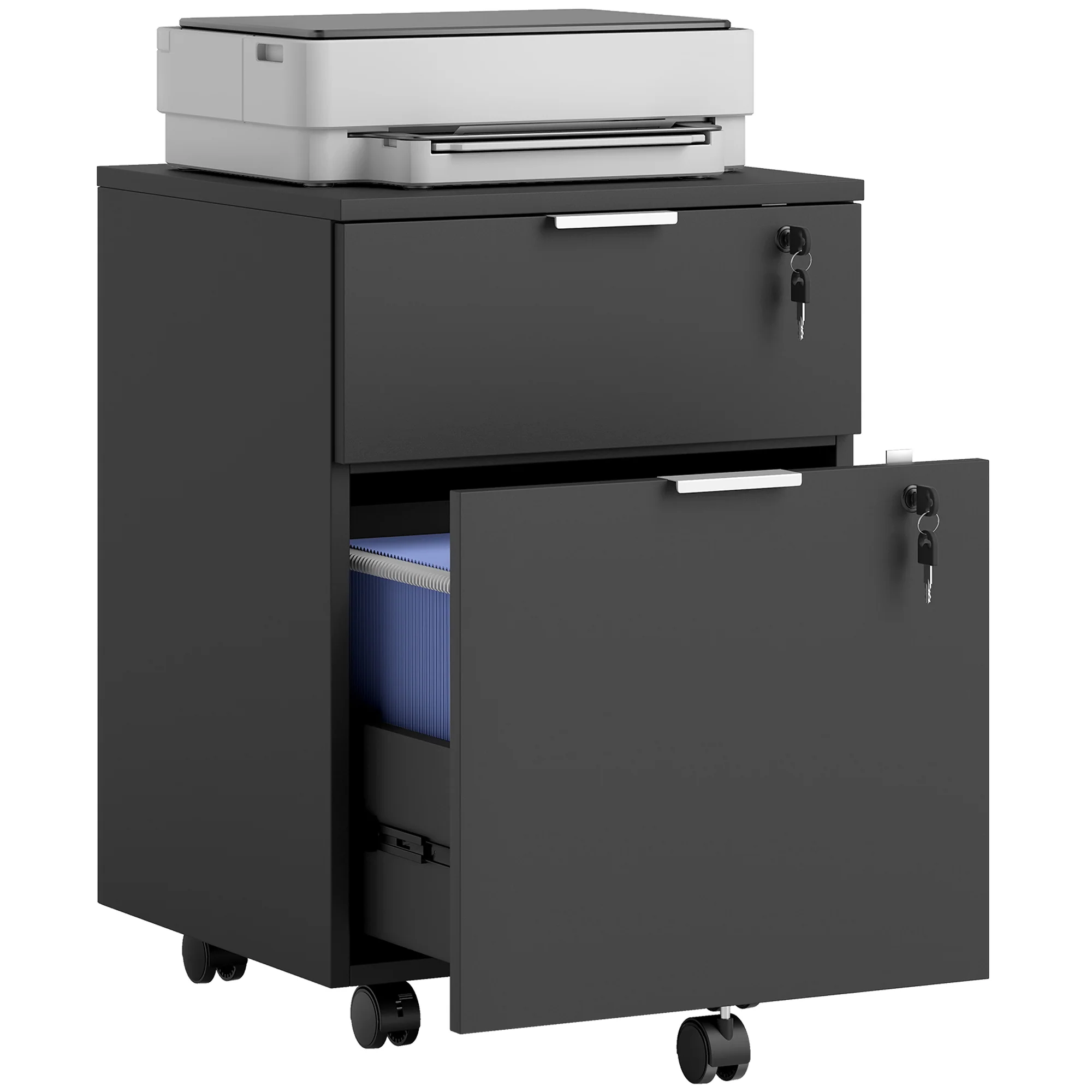 2-Drawer Mobile File Cabinet with Lock, Under-Desk Office Cabinet, Black