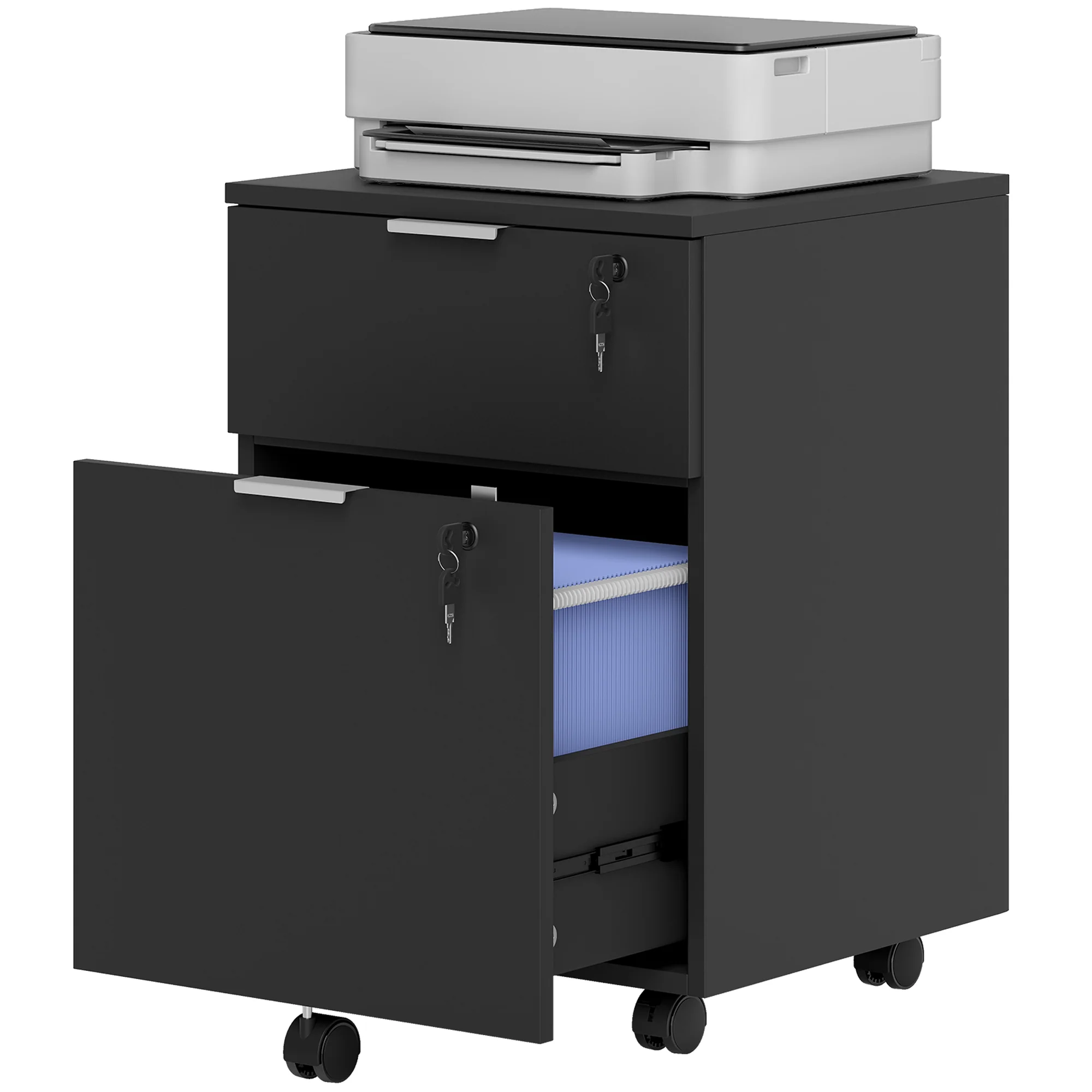 2-Drawer Mobile File Cabinet with Lock, Under-Desk Office Cabinet, Black - Image 2