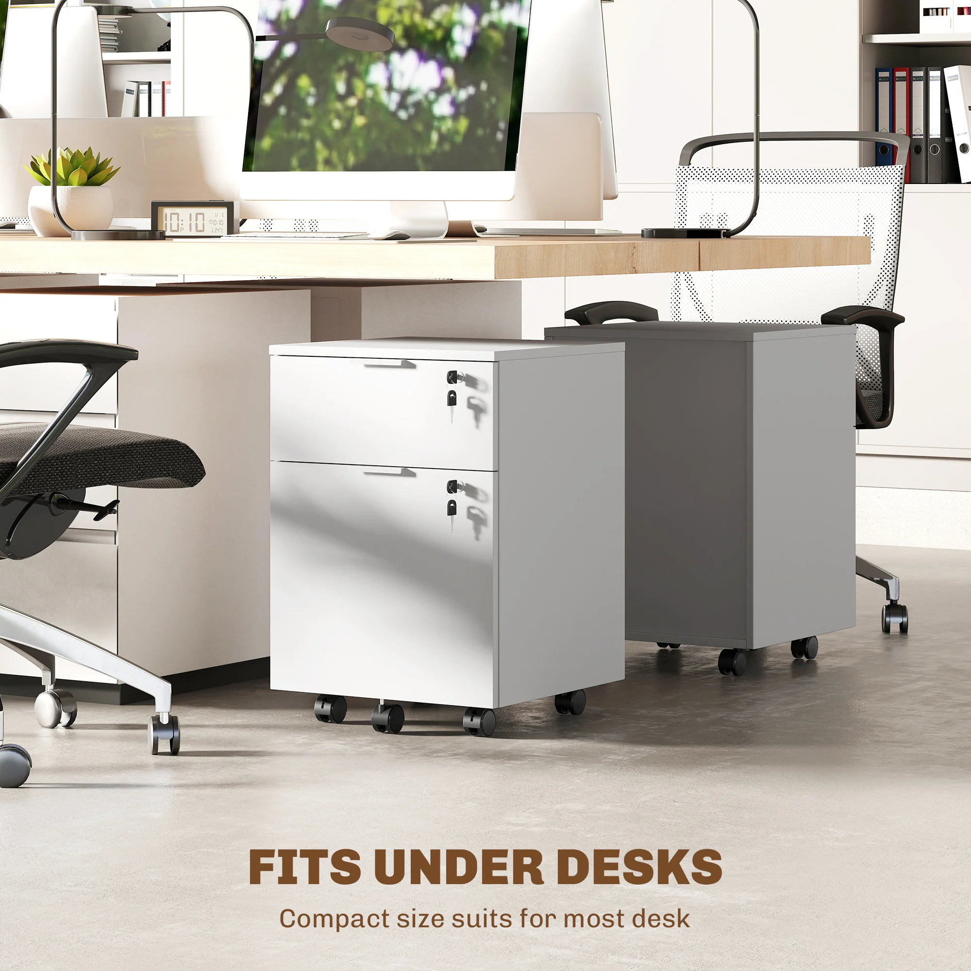2-Drawer Mobile File Cabinet with Lock, Under-Desk Office Cabinet, White - Image 10