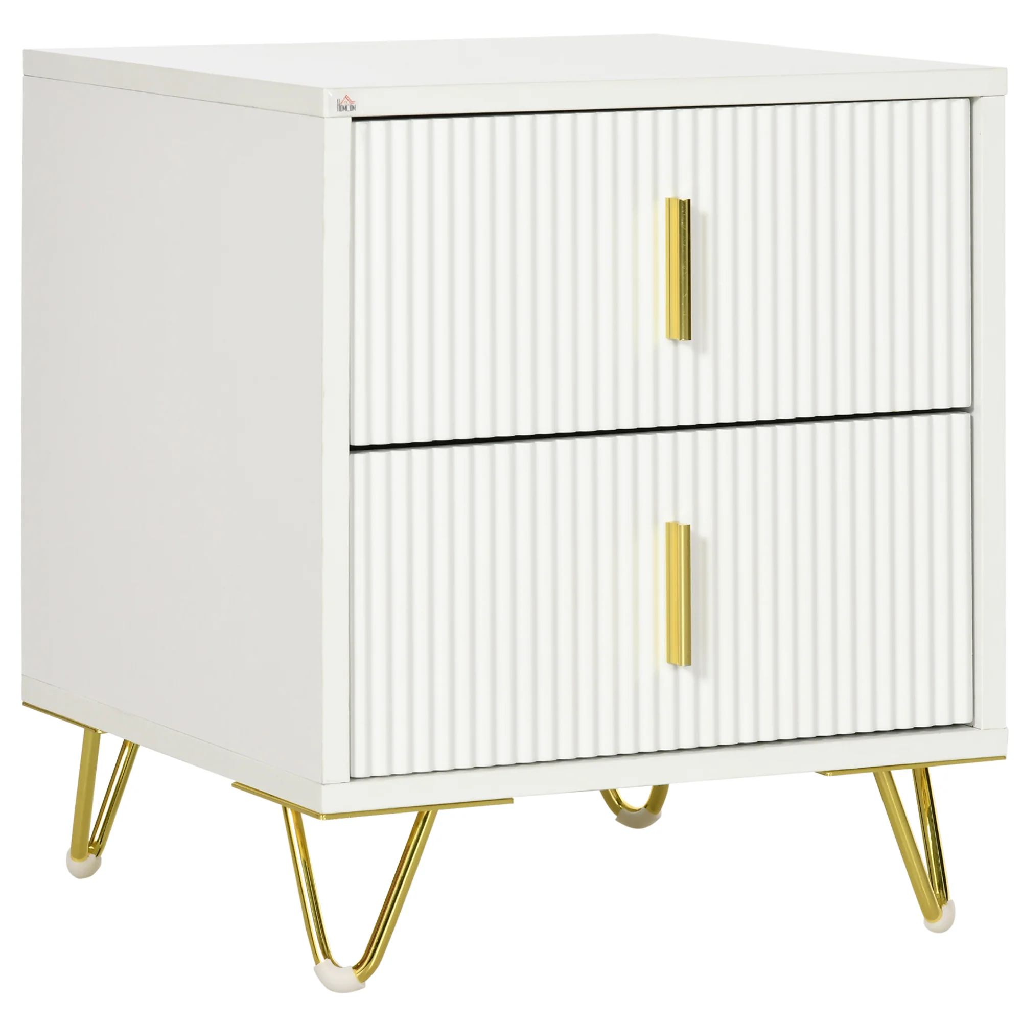 Modern 2-Drawer Dresser, Fluted Drawer Cabinet with Anti-slip Metal Legs for Bedroom, White