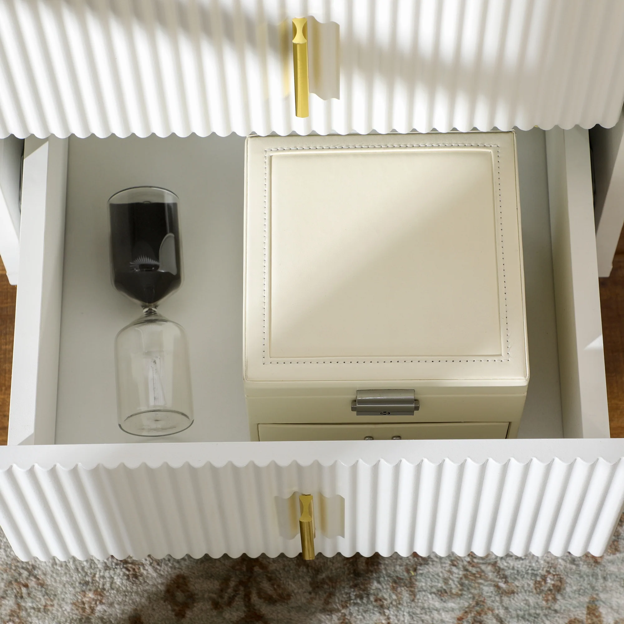 Modern 2-Drawer Dresser, Fluted Drawer Cabinet with Anti-slip Metal Legs for Bedroom, White - Image 11